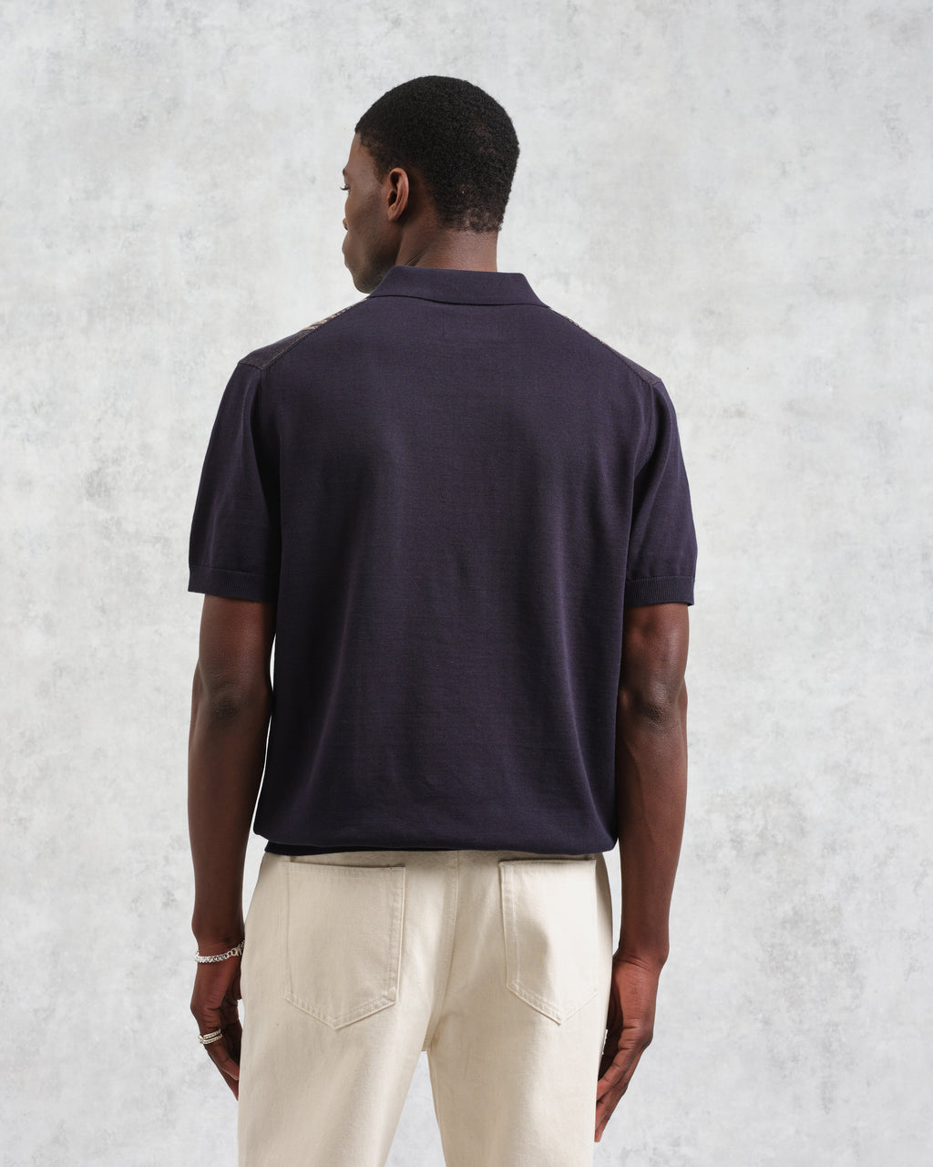 Turin - Navy And Khaki Retro Stripe Knitted Cotton Polo