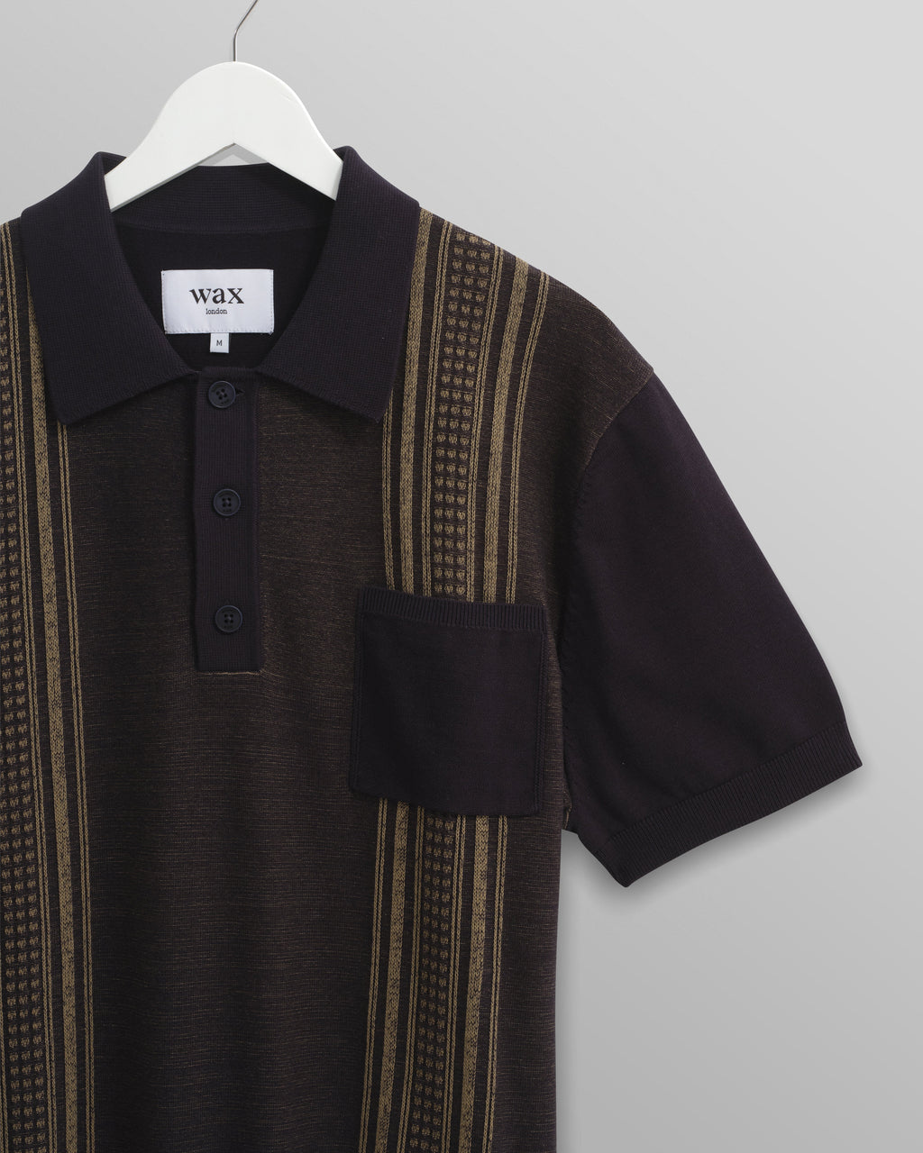 Turin - Navy And Khaki Retro Stripe Knitted Cotton Polo