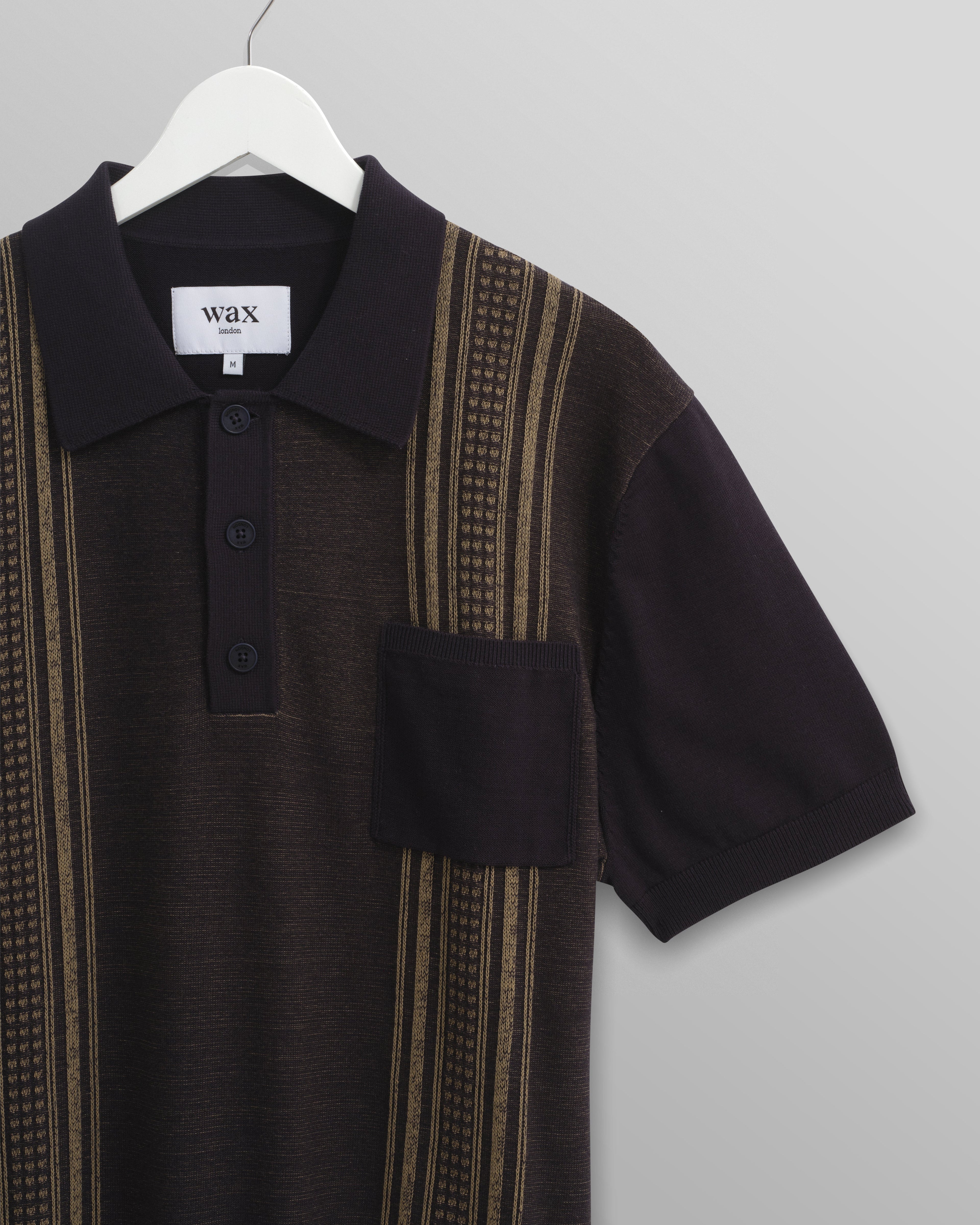 Turin - Navy And Khaki Retro Stripe Knitted Cotton Polo