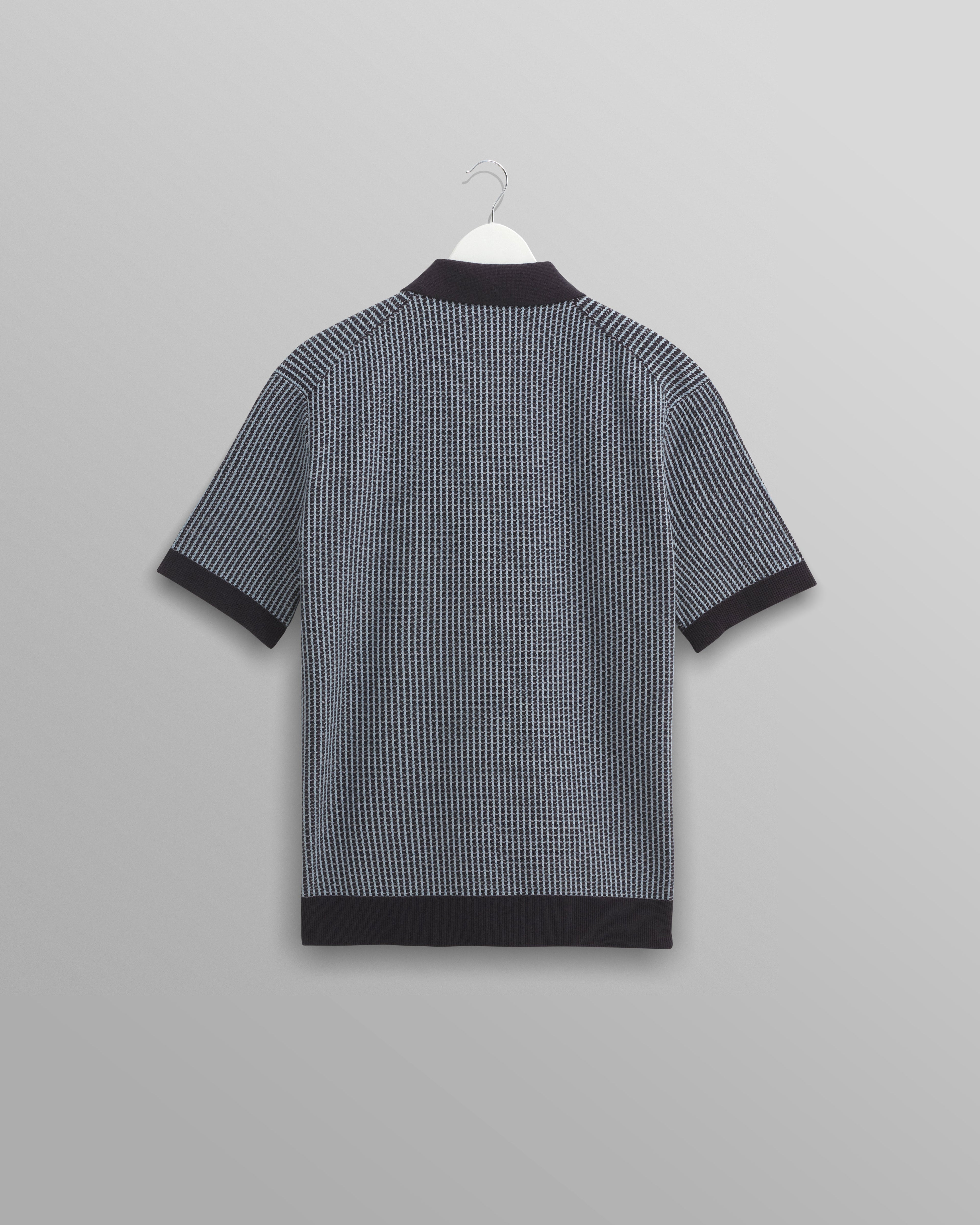 Turin - Navy Ladder Stripe Knitted Cotton Polo