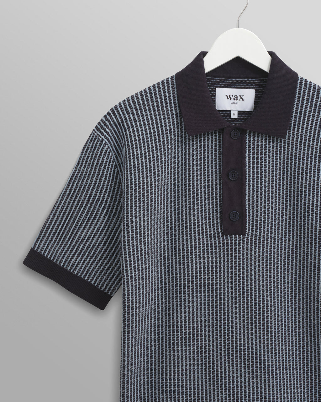 Turin - Navy Ladder Stripe Knitted Cotton Polo