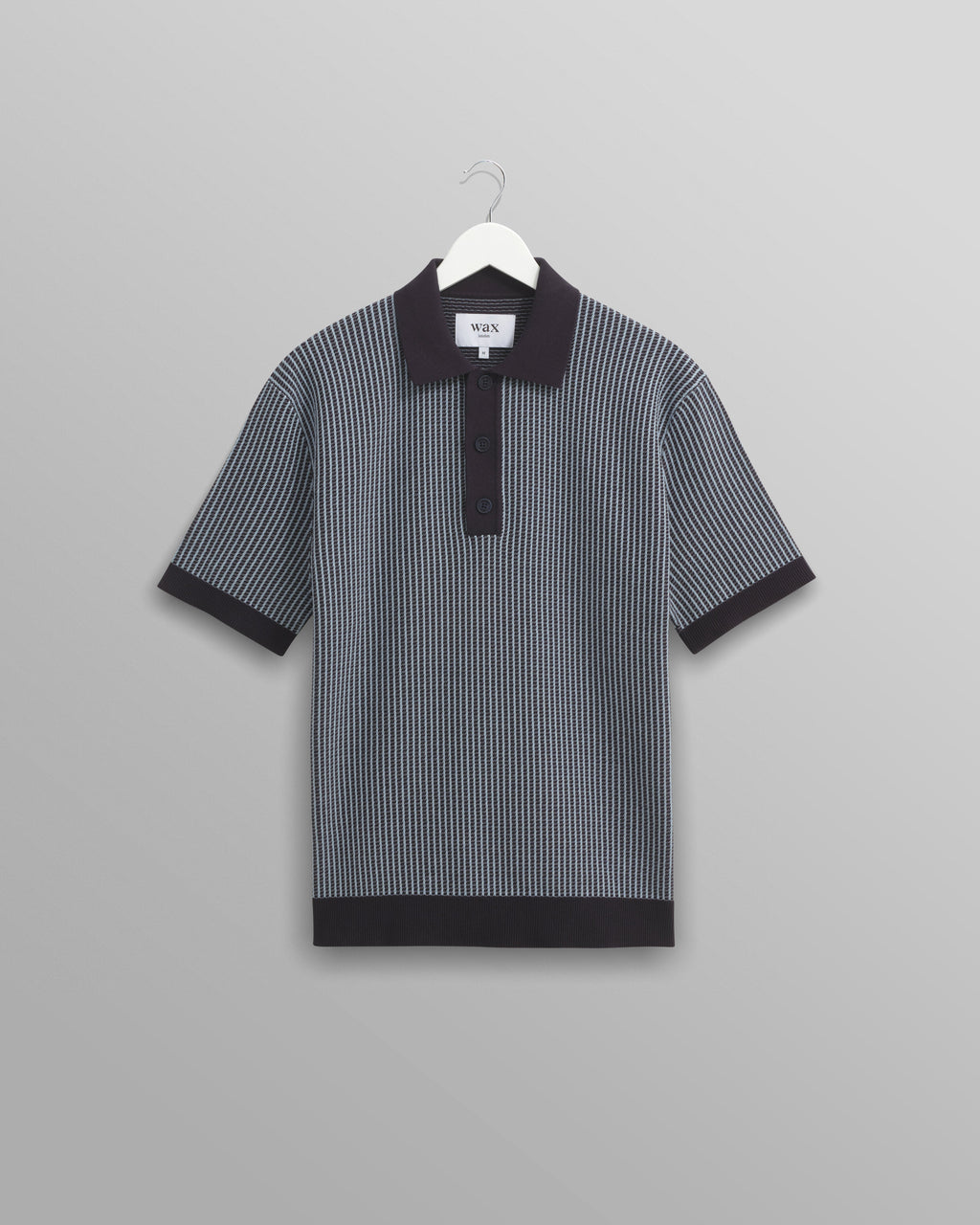 Turin - Navy Ladder Stripe Knitted Cotton Polo