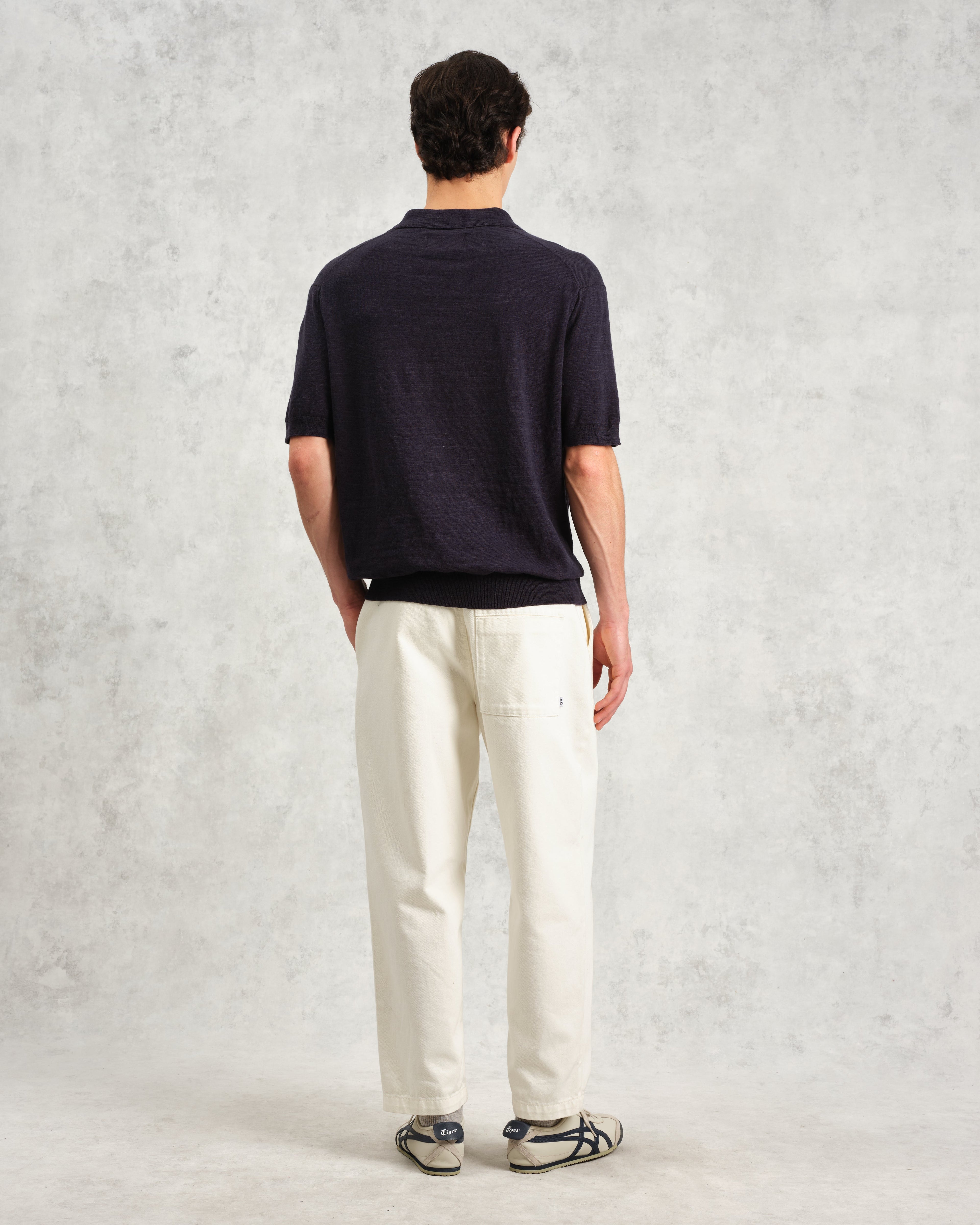 Turin - Navy Slub Knitted Cotton-Linen Polo