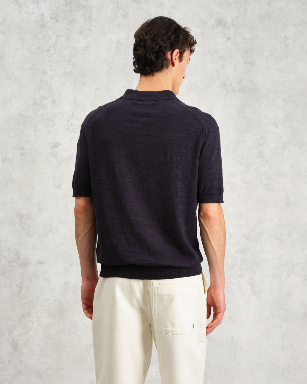Turin - Navy Slub Knitted Cotton-Linen Polo