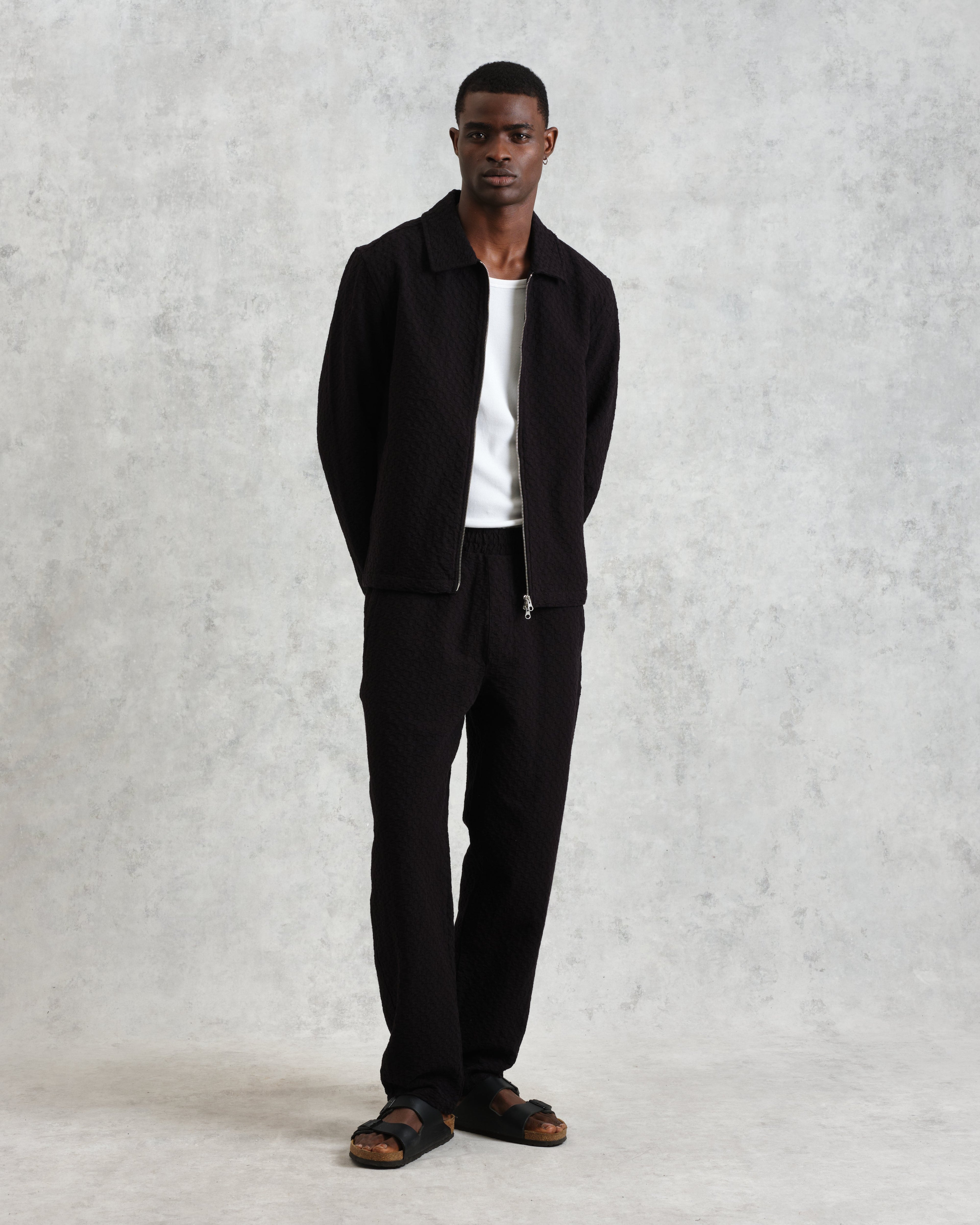 Tyne - Black Floral Diamond Cotton Trousers