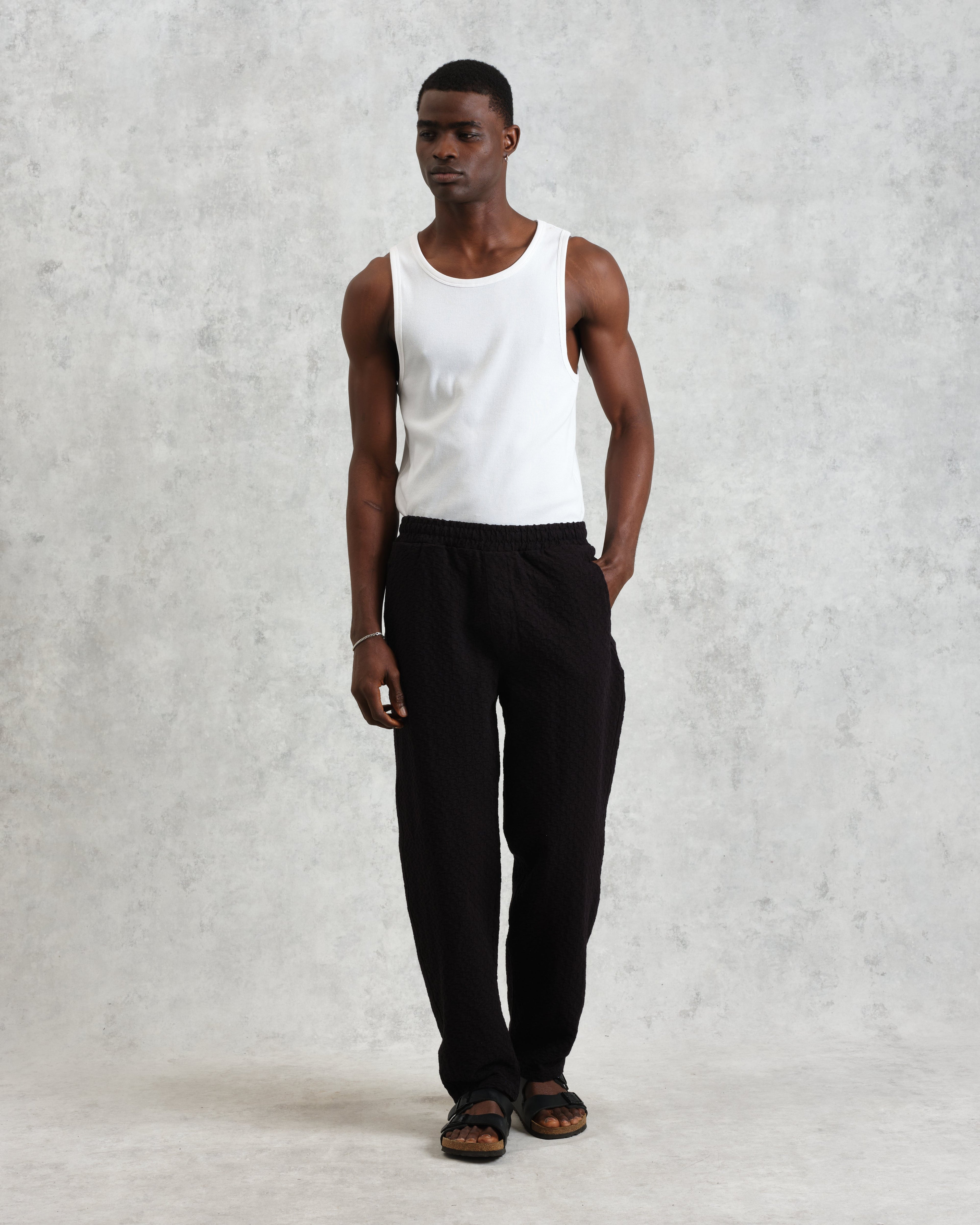 Tyne - Black Floral Diamond Cotton Trousers