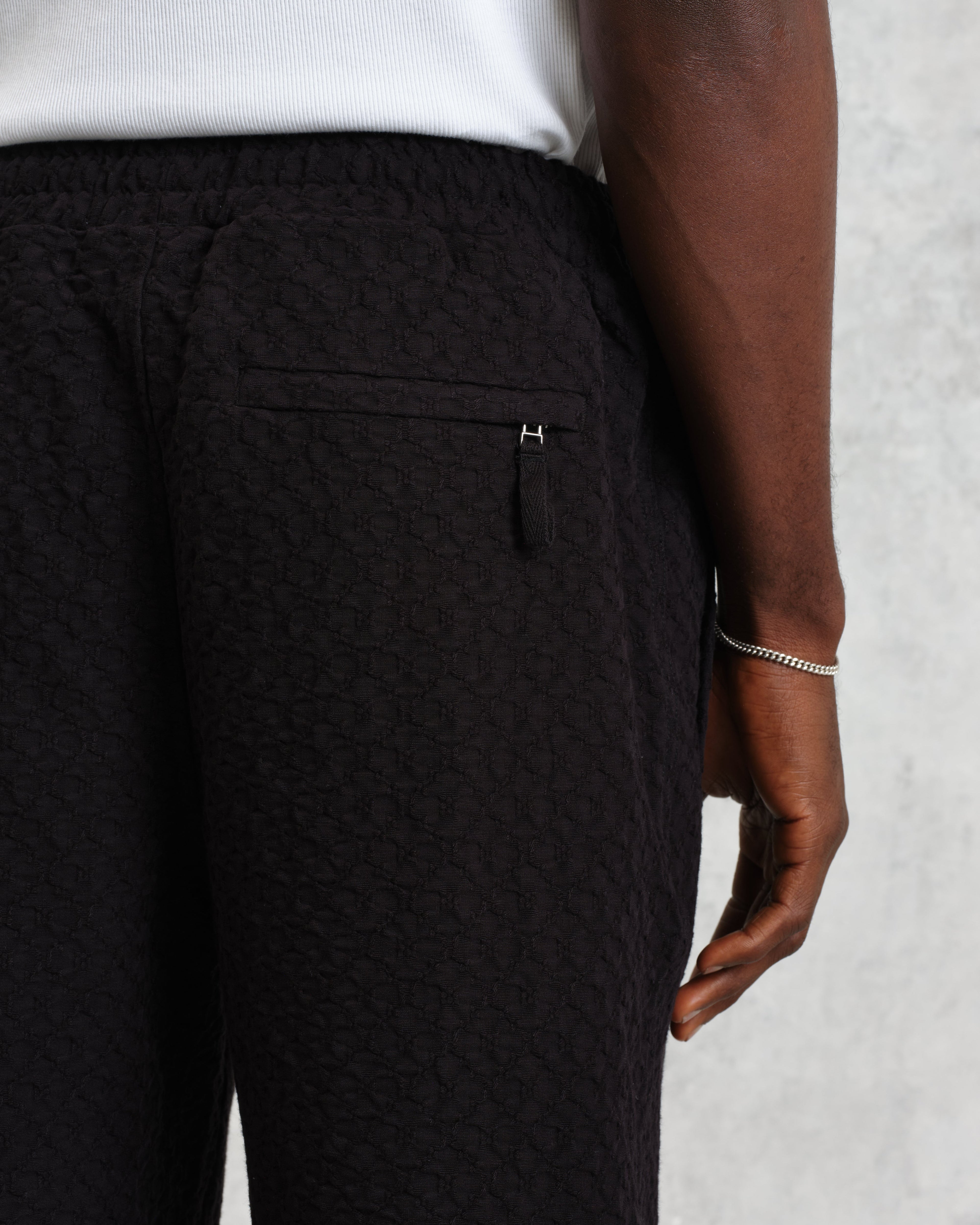 Tyne - Black Floral Diamond Cotton Trousers