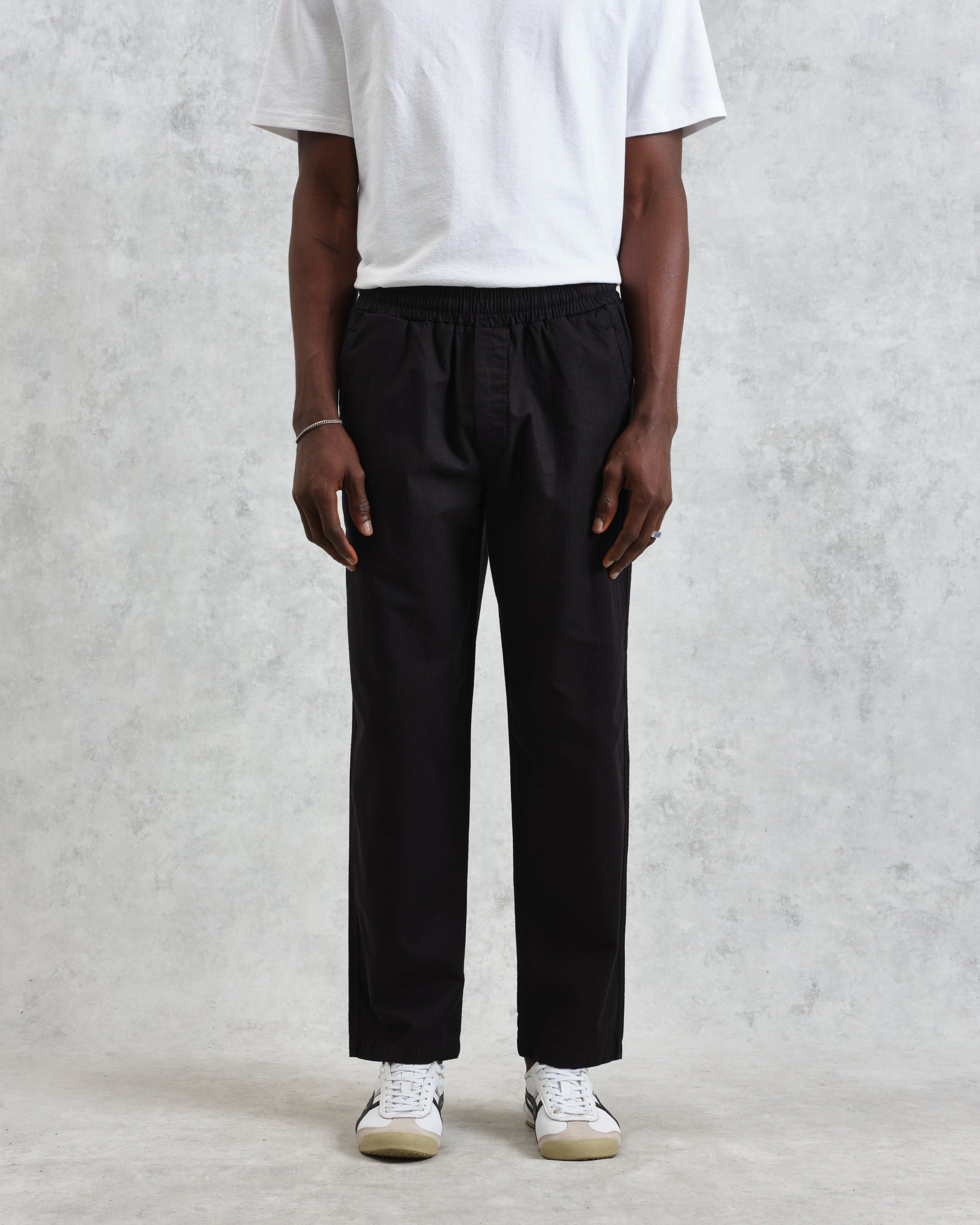 Tyne - Black Cotton-Linen Ripstop Trousers