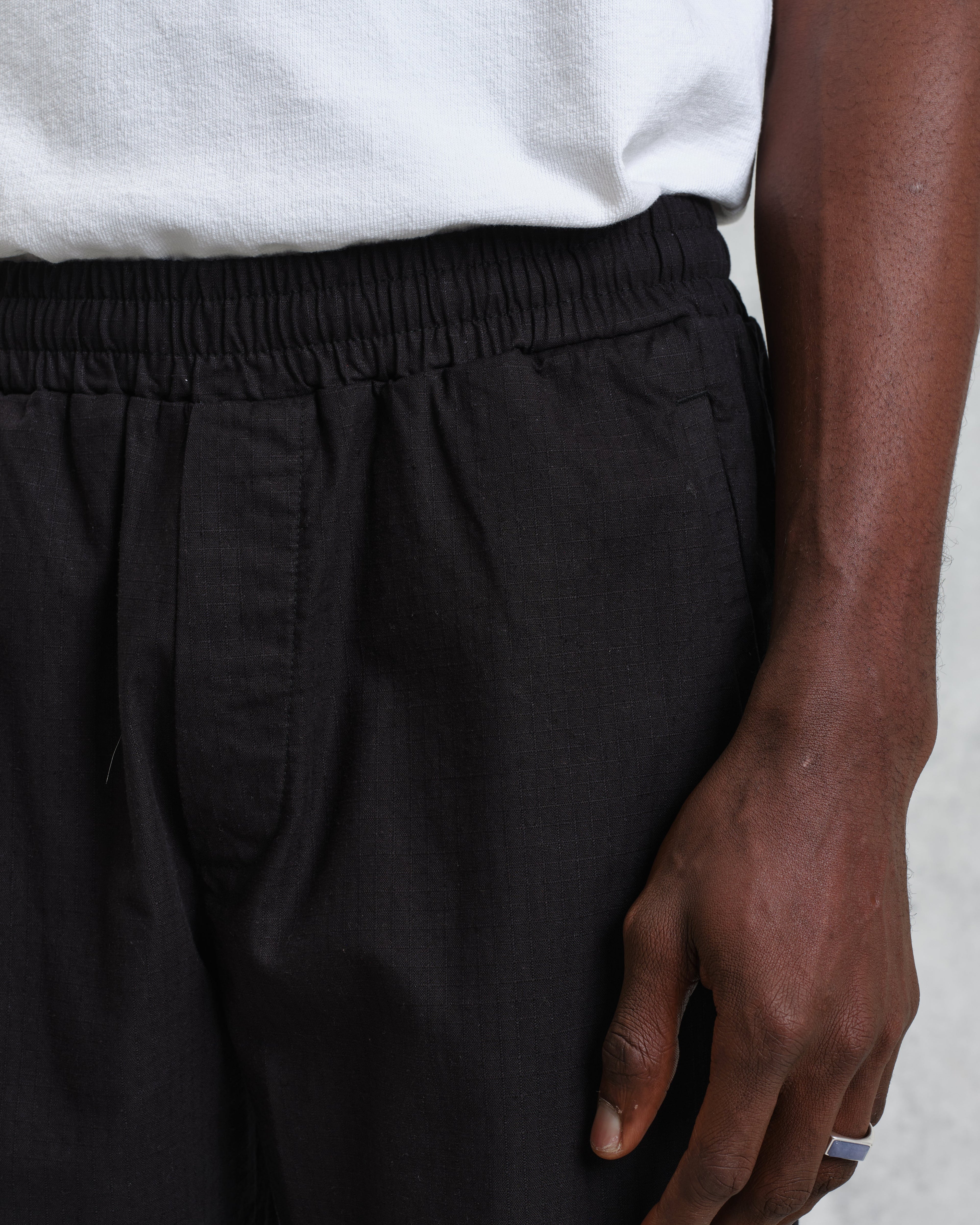 Tyne - Black Cotton-Linen Ripstop Trousers