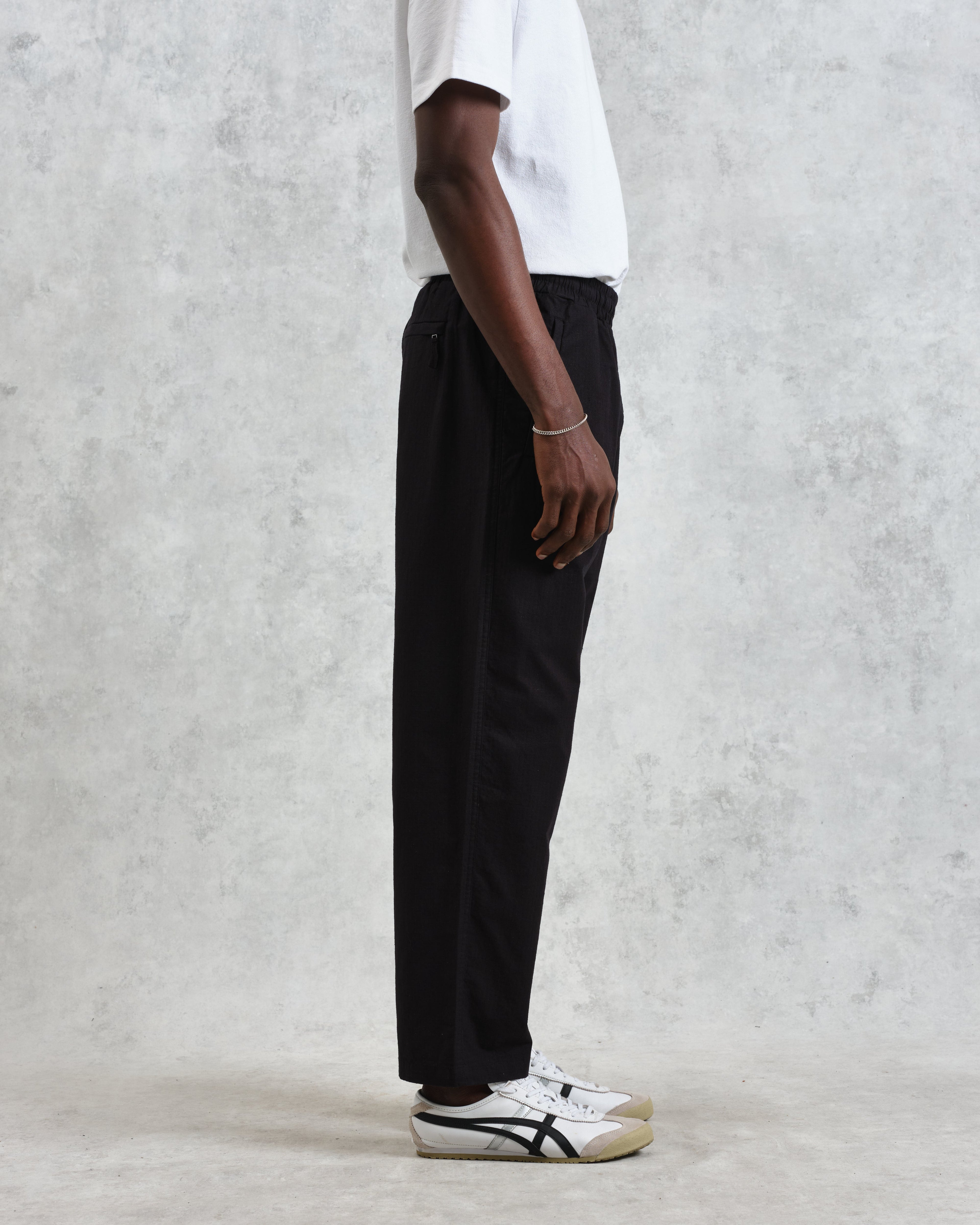 Tyne - Black Cotton-Linen Ripstop Trousers