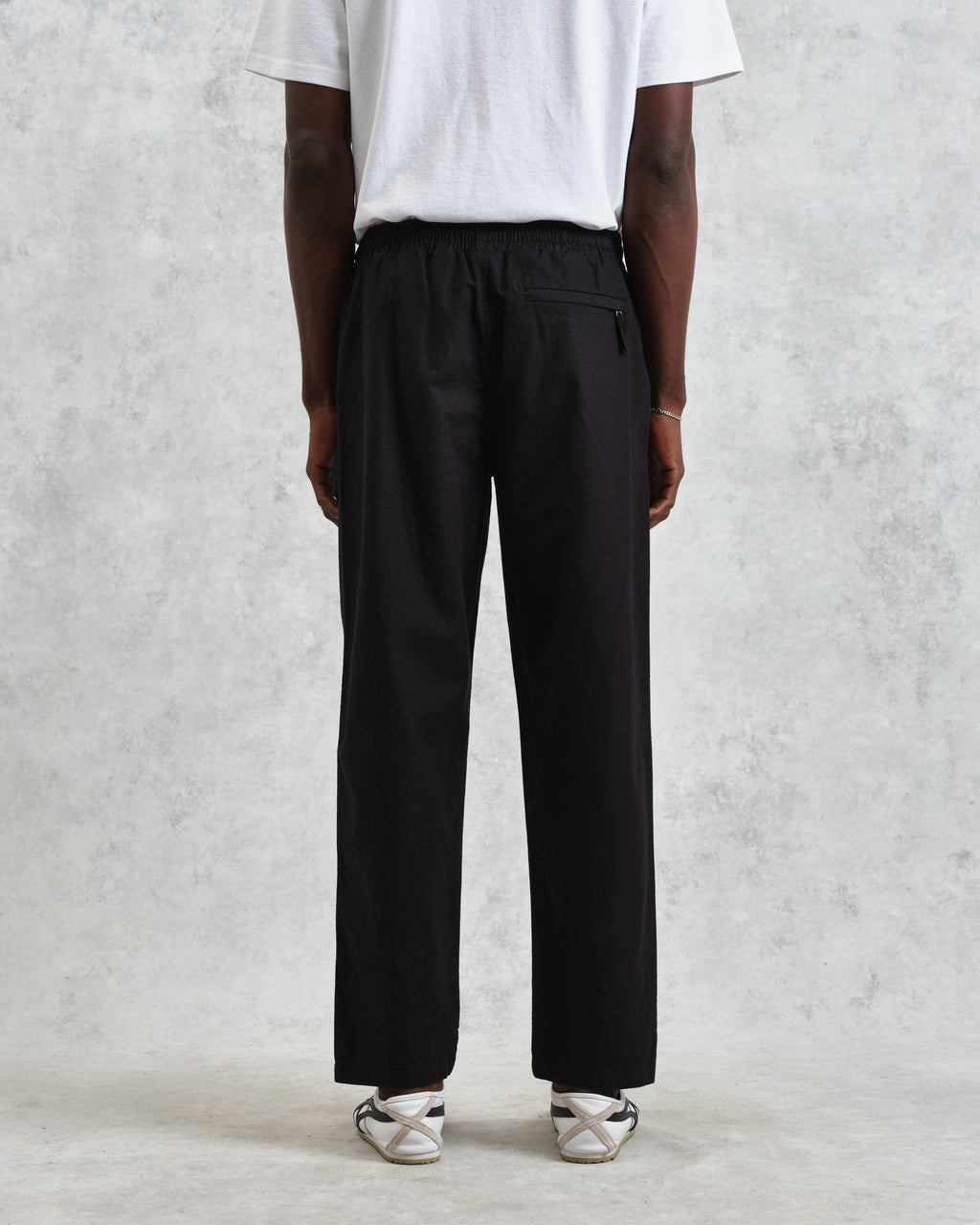 Tyne - Black Cotton-Linen Ripstop Trousers