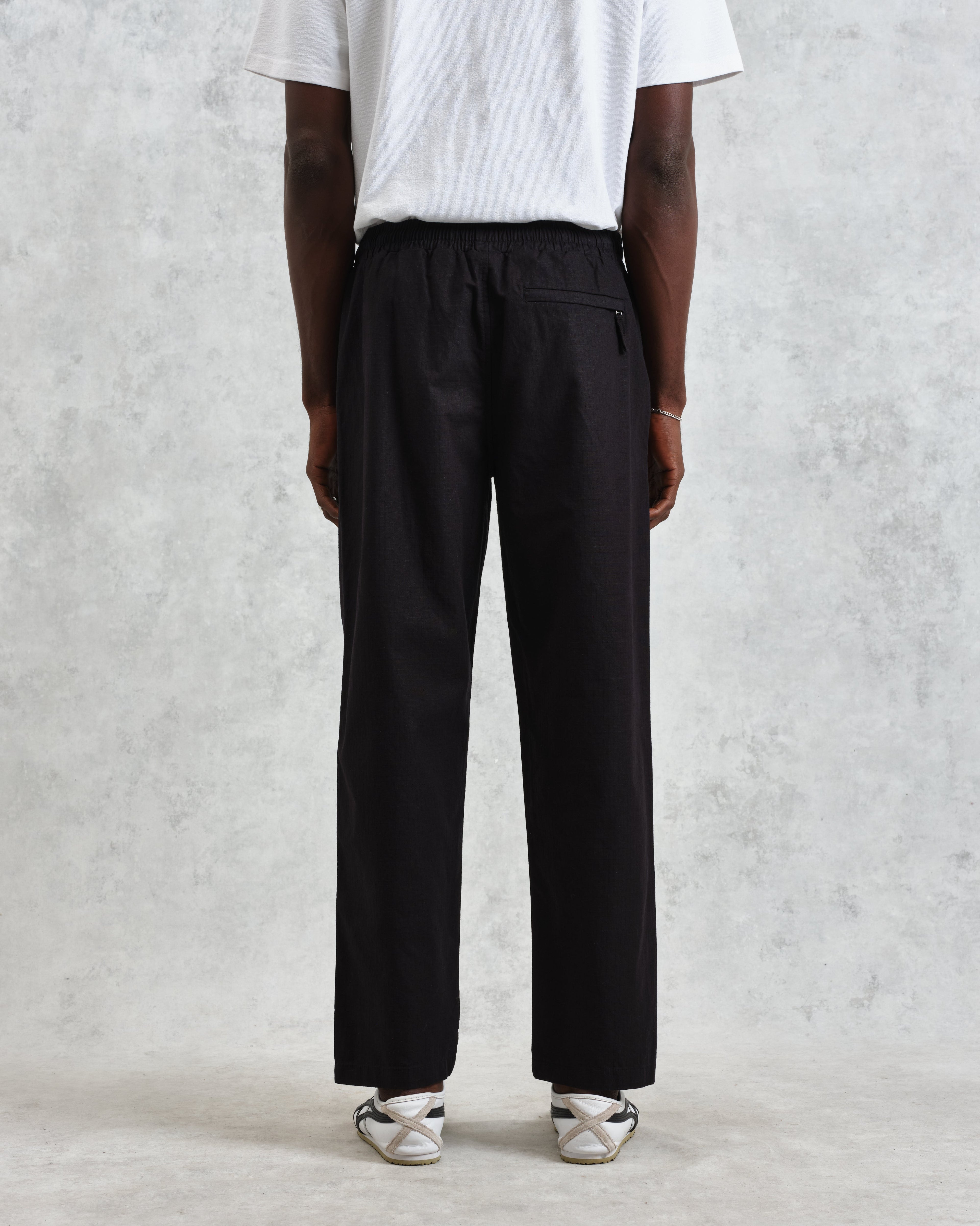 Tyne - Black Cotton-Linen Ripstop Trousers