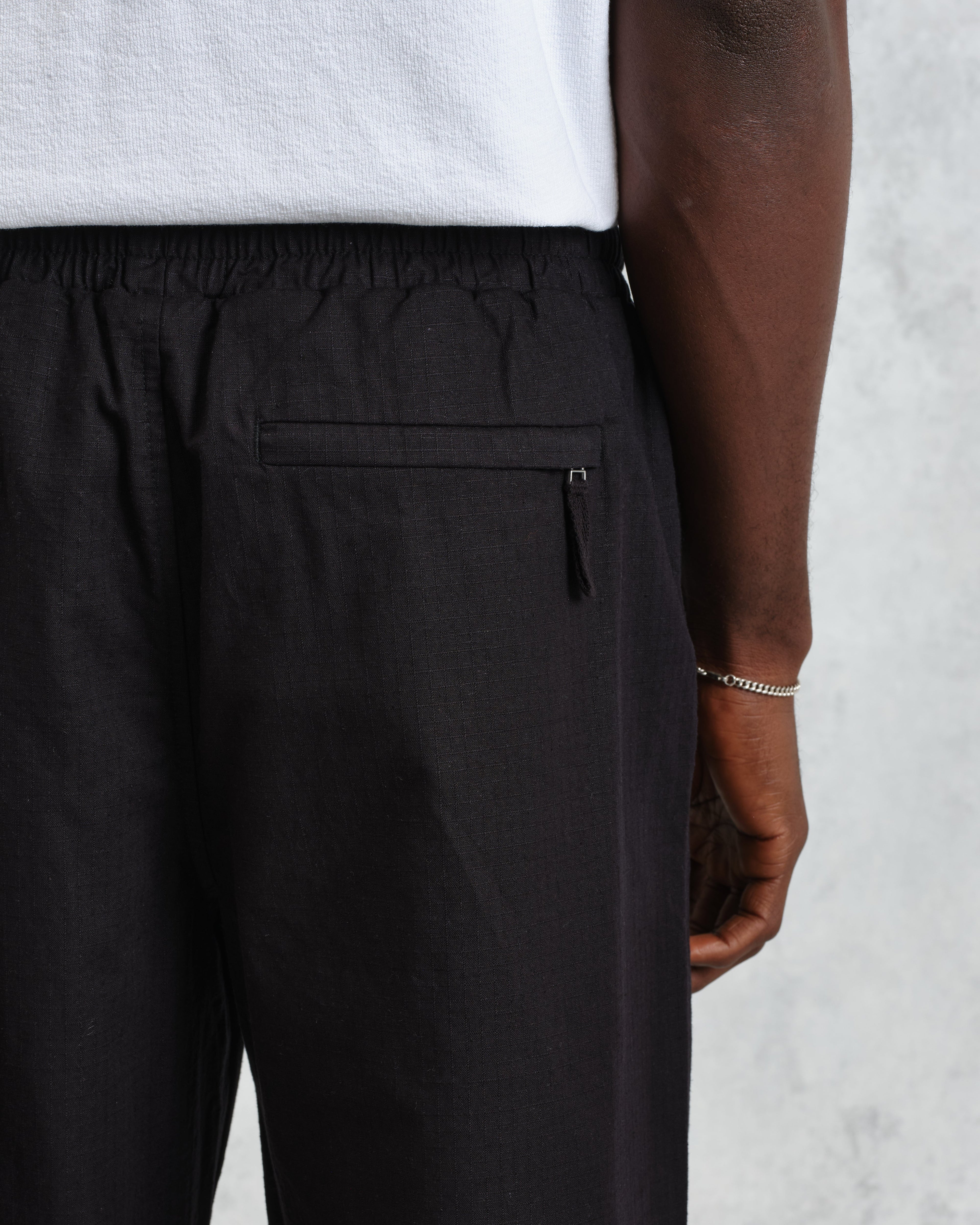 Tyne - Black Cotton-Linen Ripstop Trousers