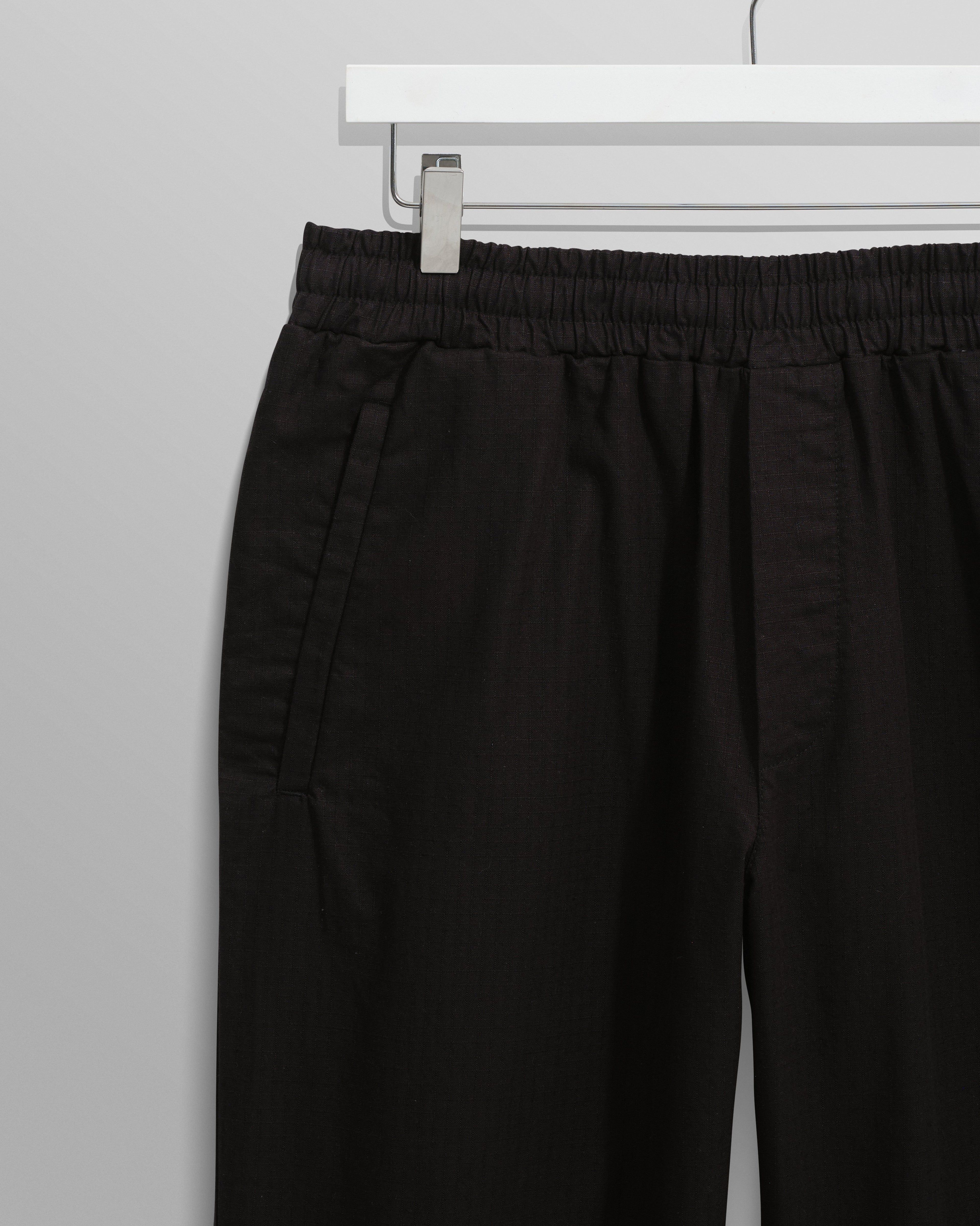 Tyne - Black Cotton-Linen Ripstop Trousers