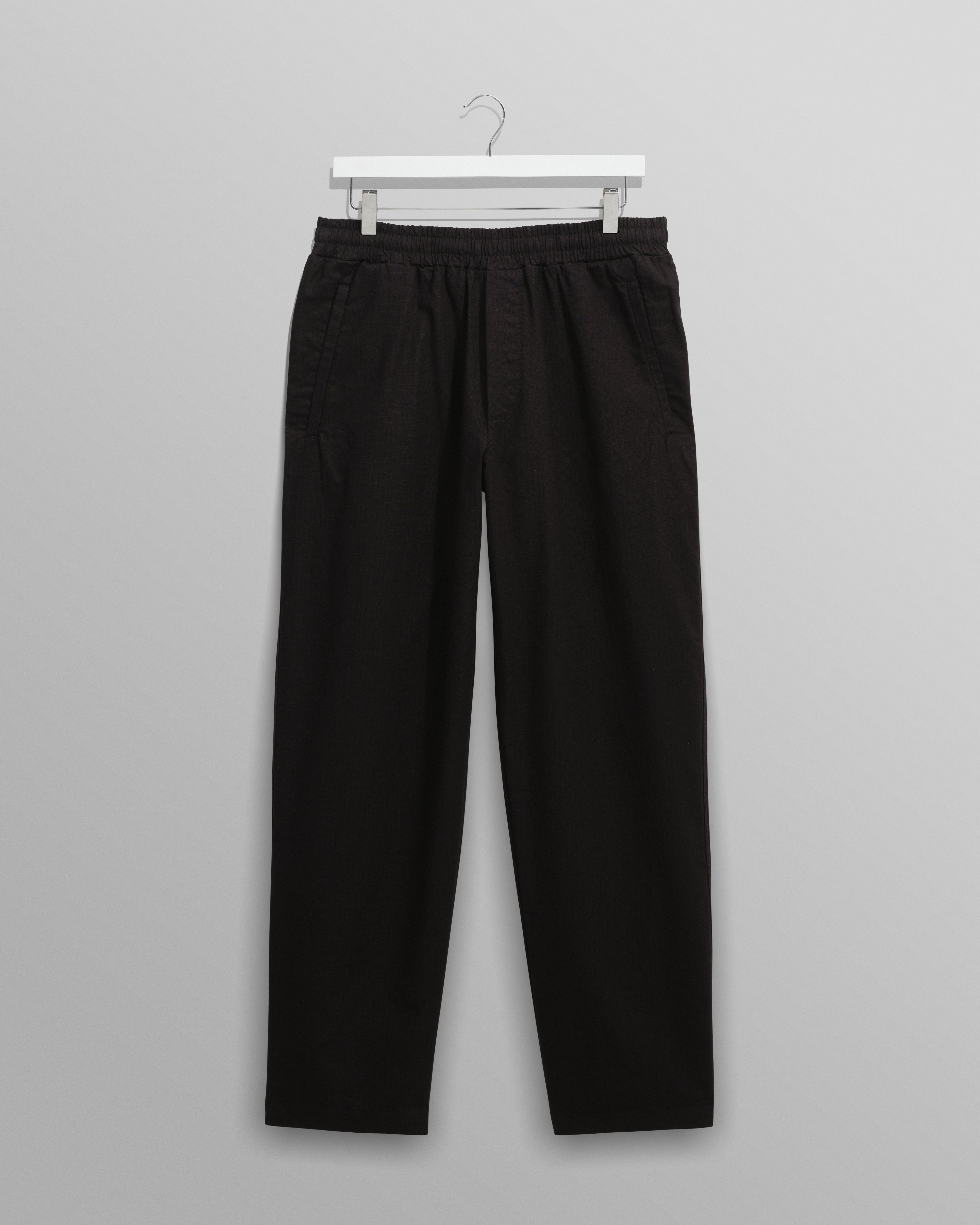 Tyne - Black Cotton-Linen Ripstop Trousers