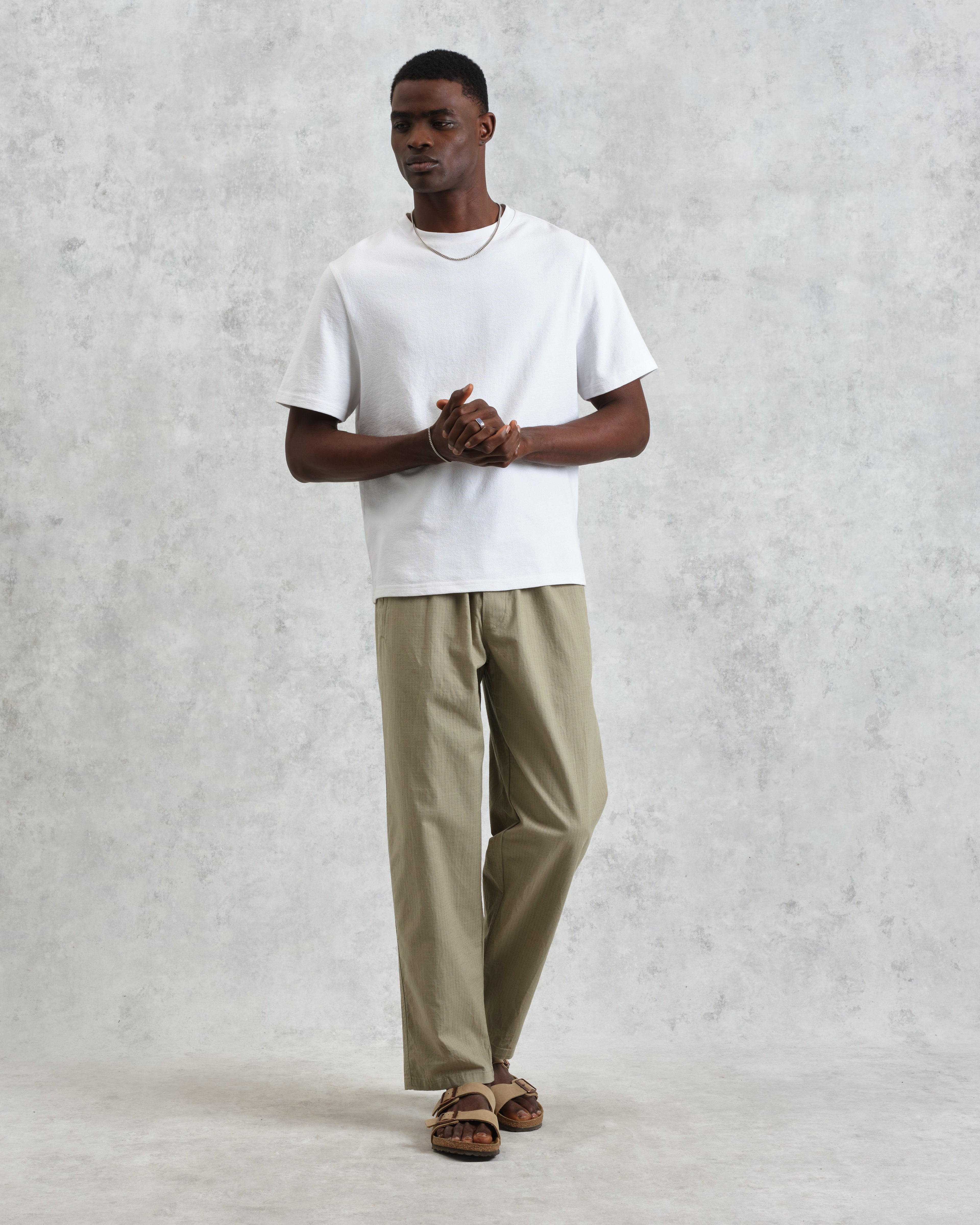 Tyne - Light Khaki Cotton-Linen Ripstop Trousers