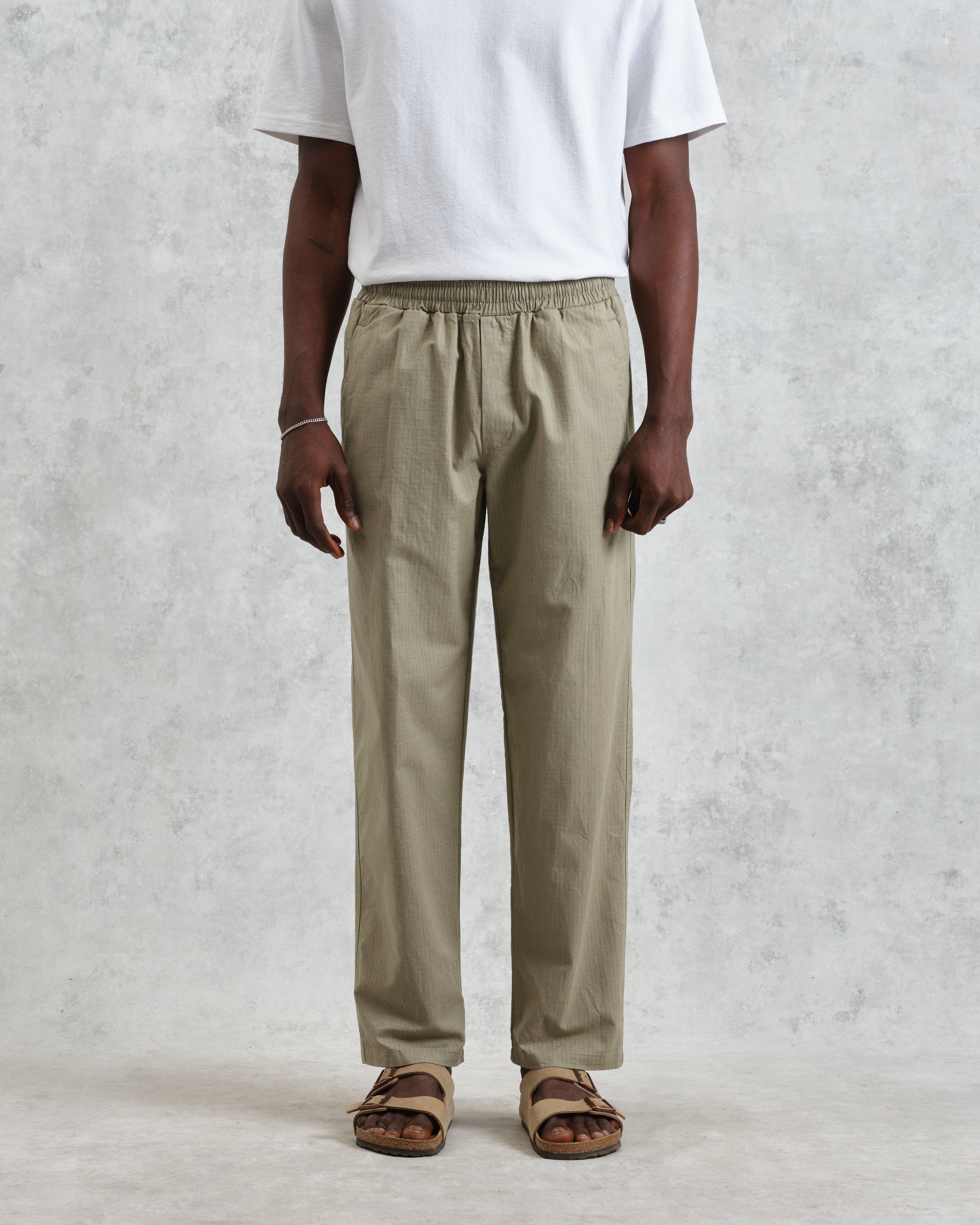 Tyne - Light Khaki Cotton-Linen Ripstop Trousers