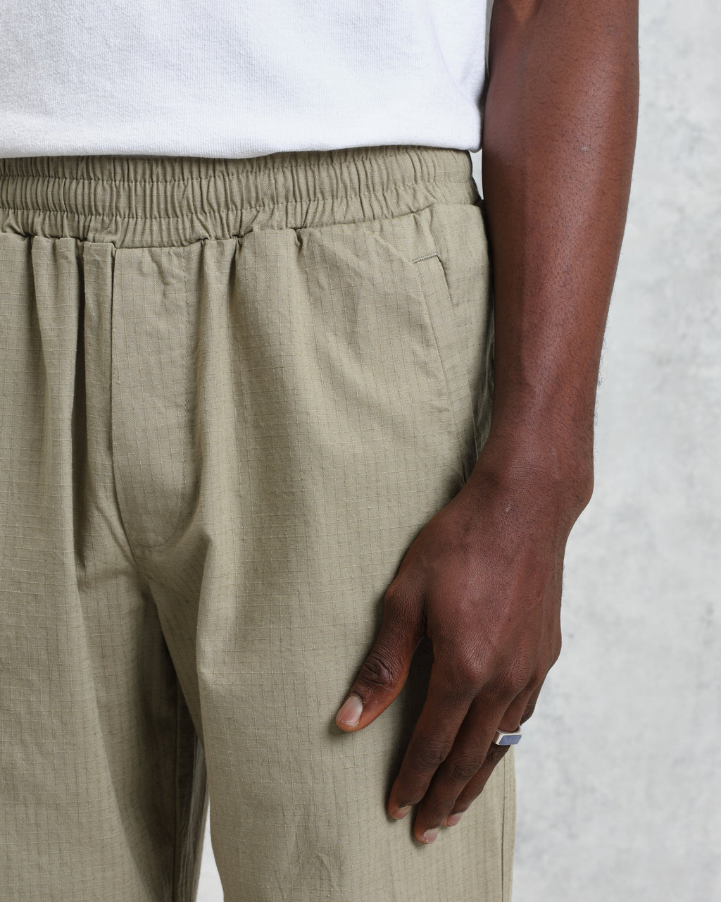 Tyne - Light Khaki Cotton-Linen Ripstop Trousers