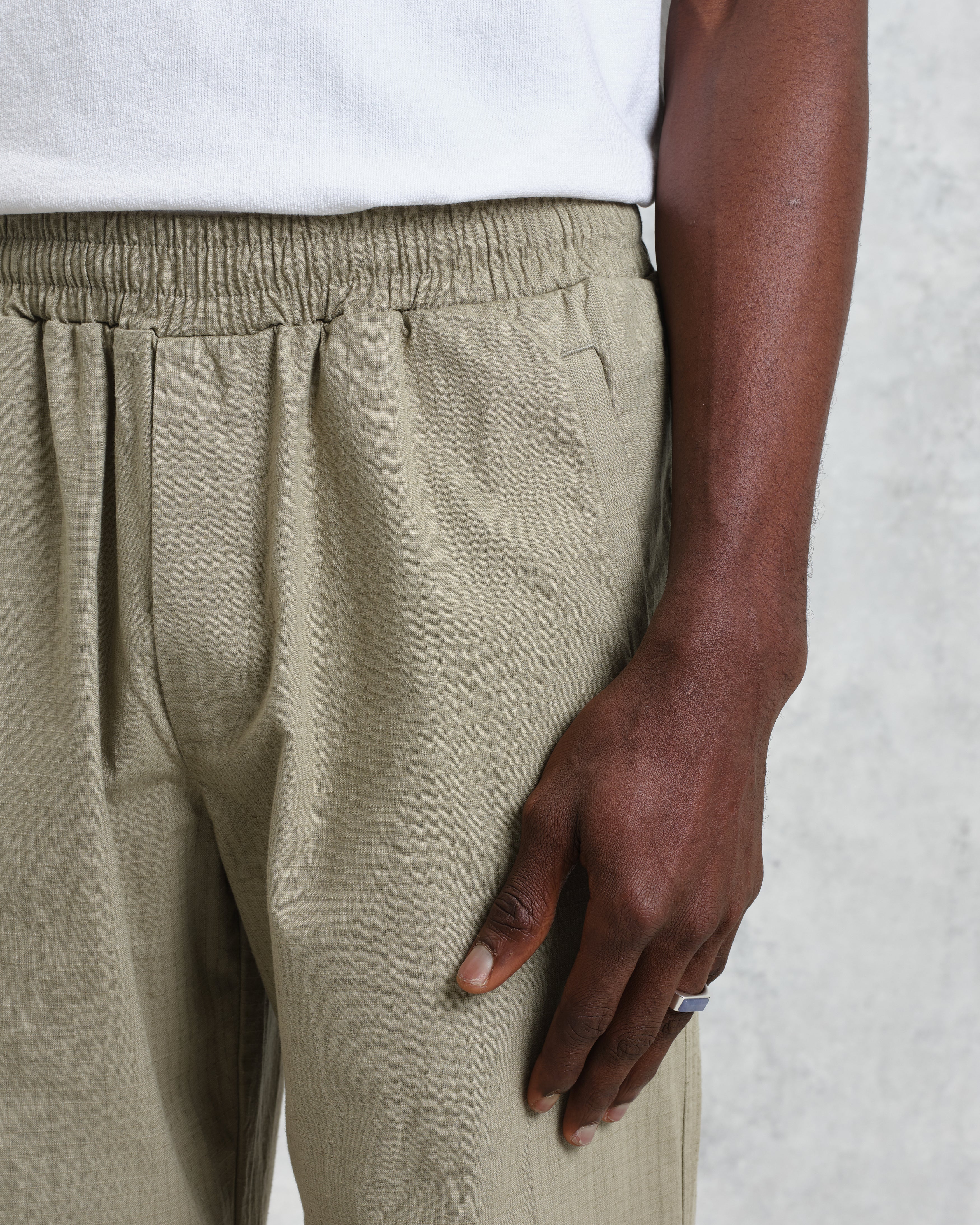 Tyne - Light Khaki Cotton-Linen Ripstop Trousers