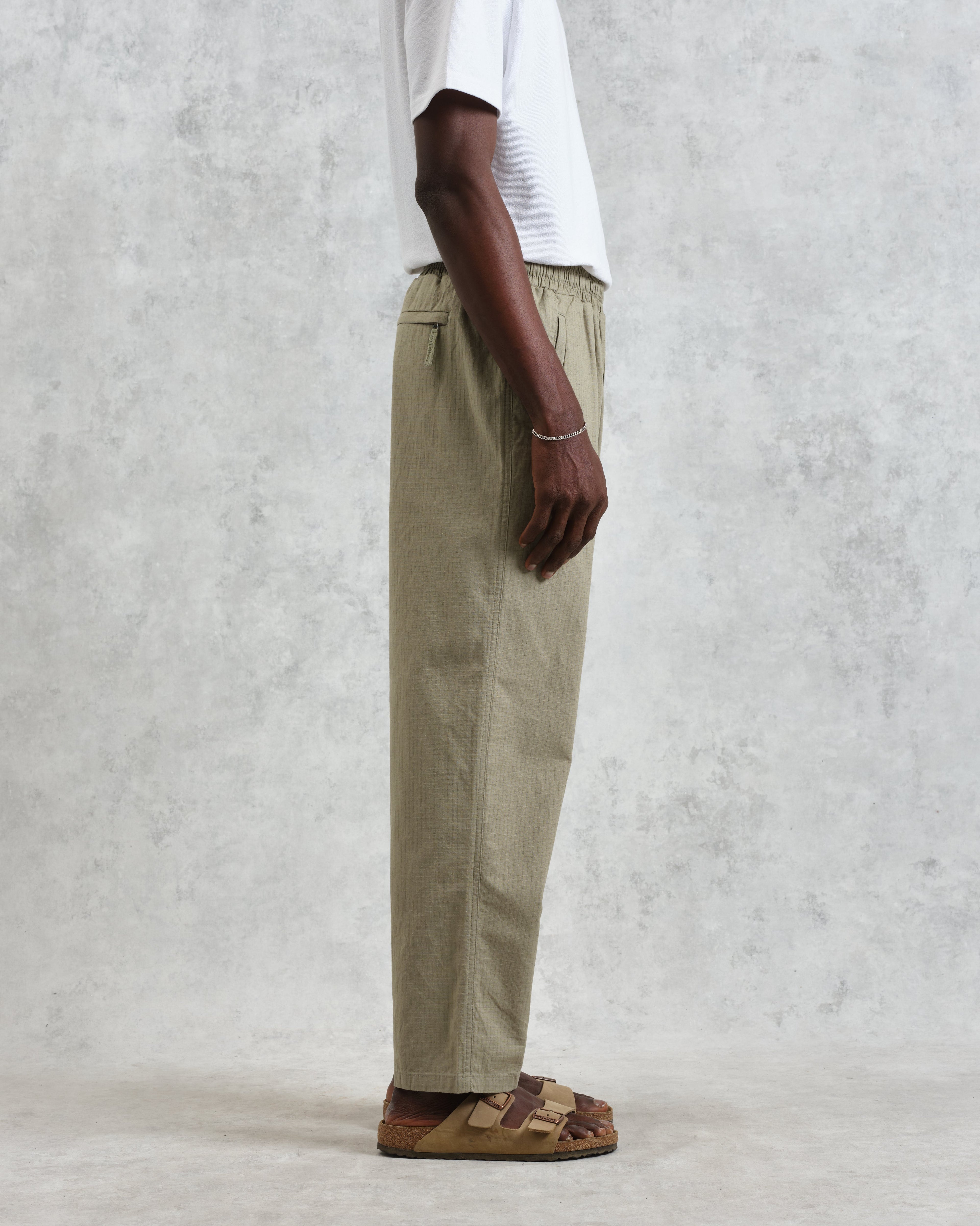 Tyne - Light Khaki Cotton-Linen Ripstop Trousers