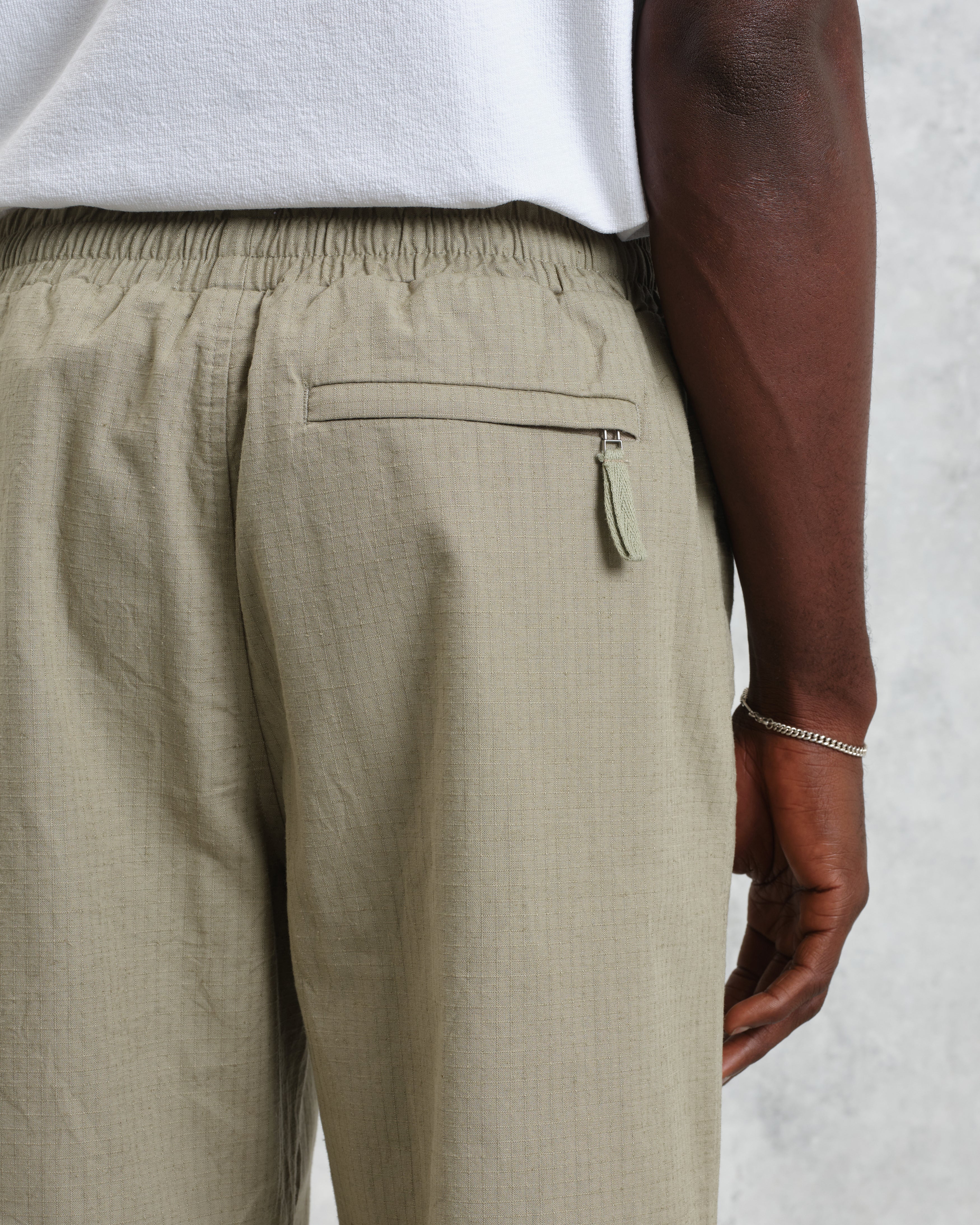 Tyne - Light Khaki Cotton-Linen Ripstop Trousers