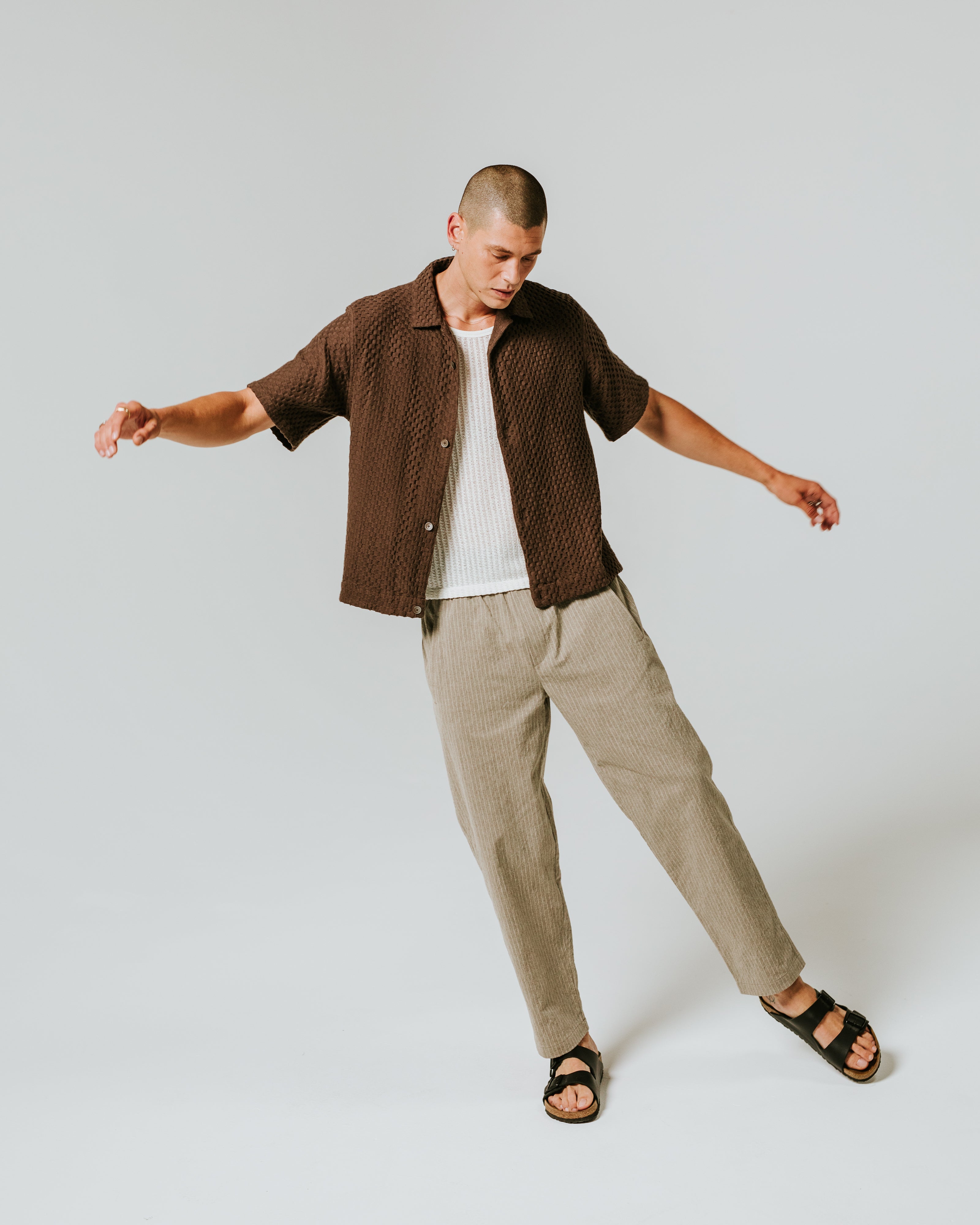 Tyne - Natural Chalk Stripe Trousers