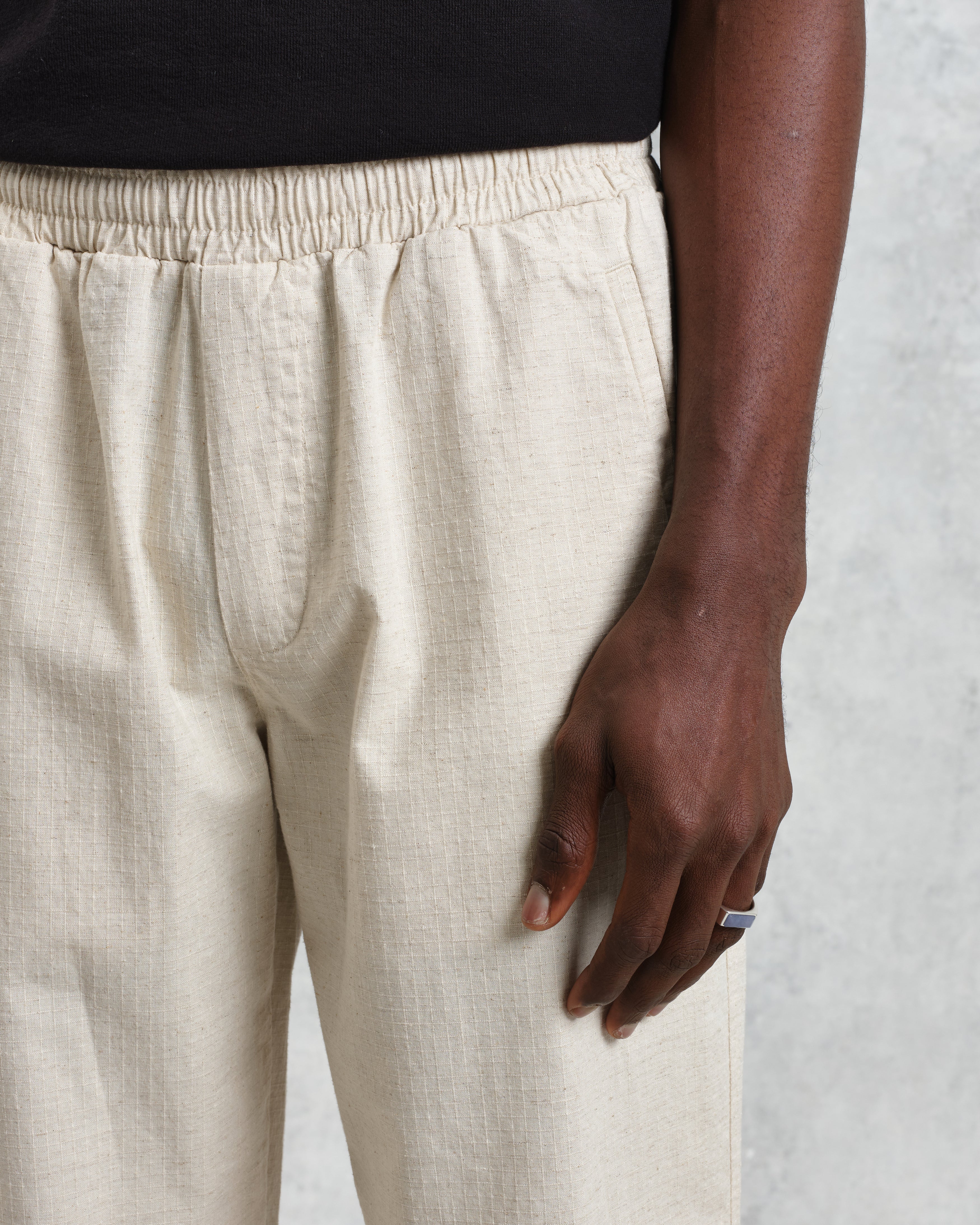 Tyne - Natural Cotton-Linen Ripstop Trousers