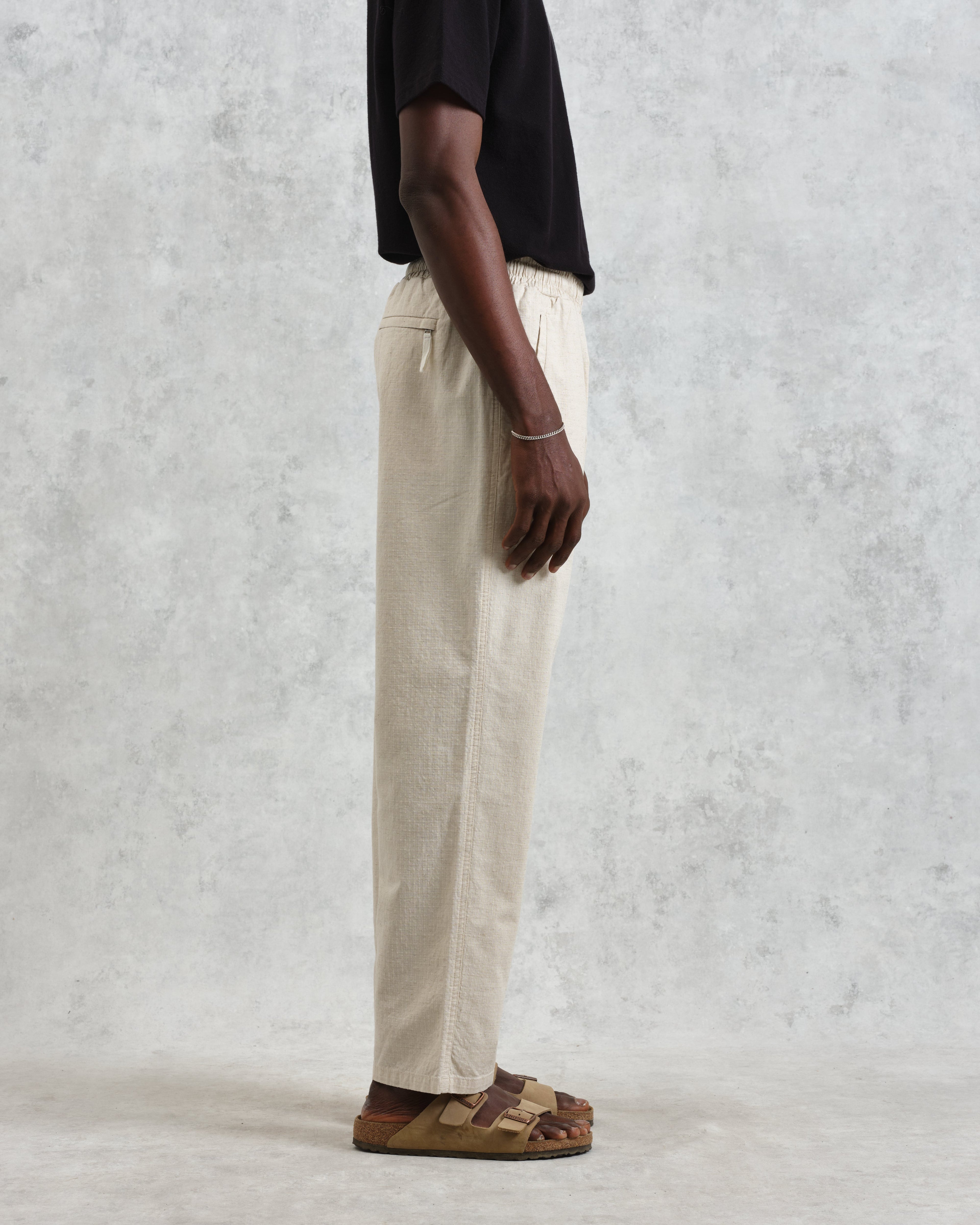 Tyne - Natural Cotton-Linen Ripstop Trousers