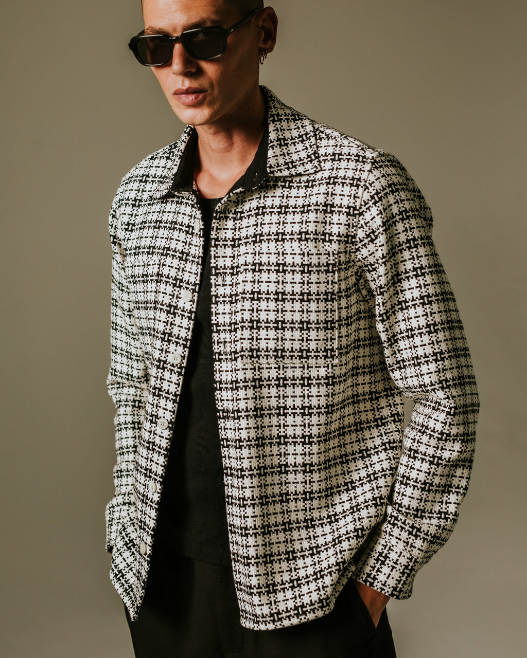 Whiting - Black And Ecru Yard Check Overshirt