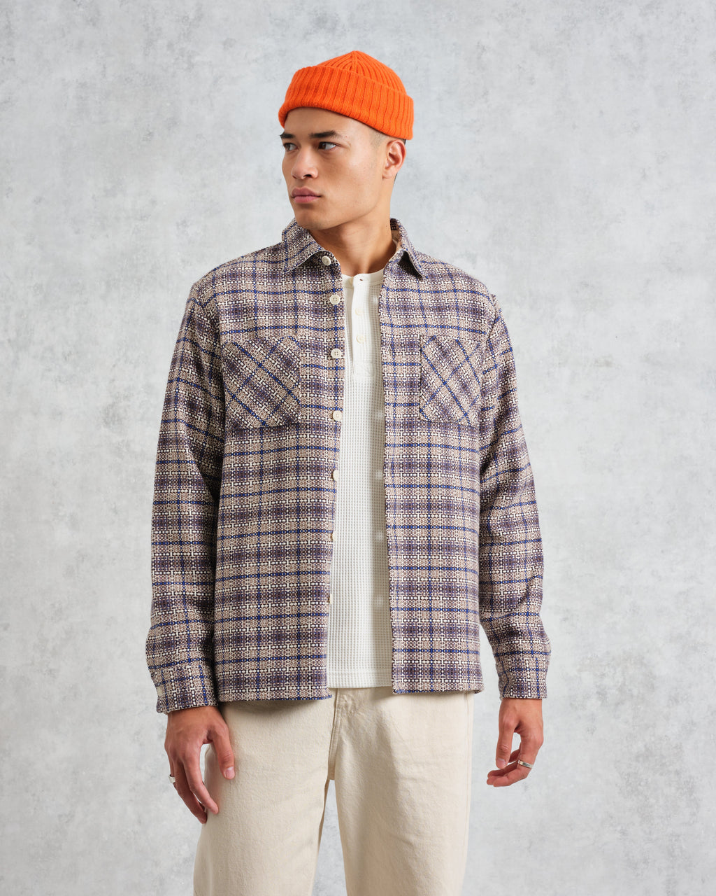 Whiting - Ecru And Blue Basket Check Overshirt