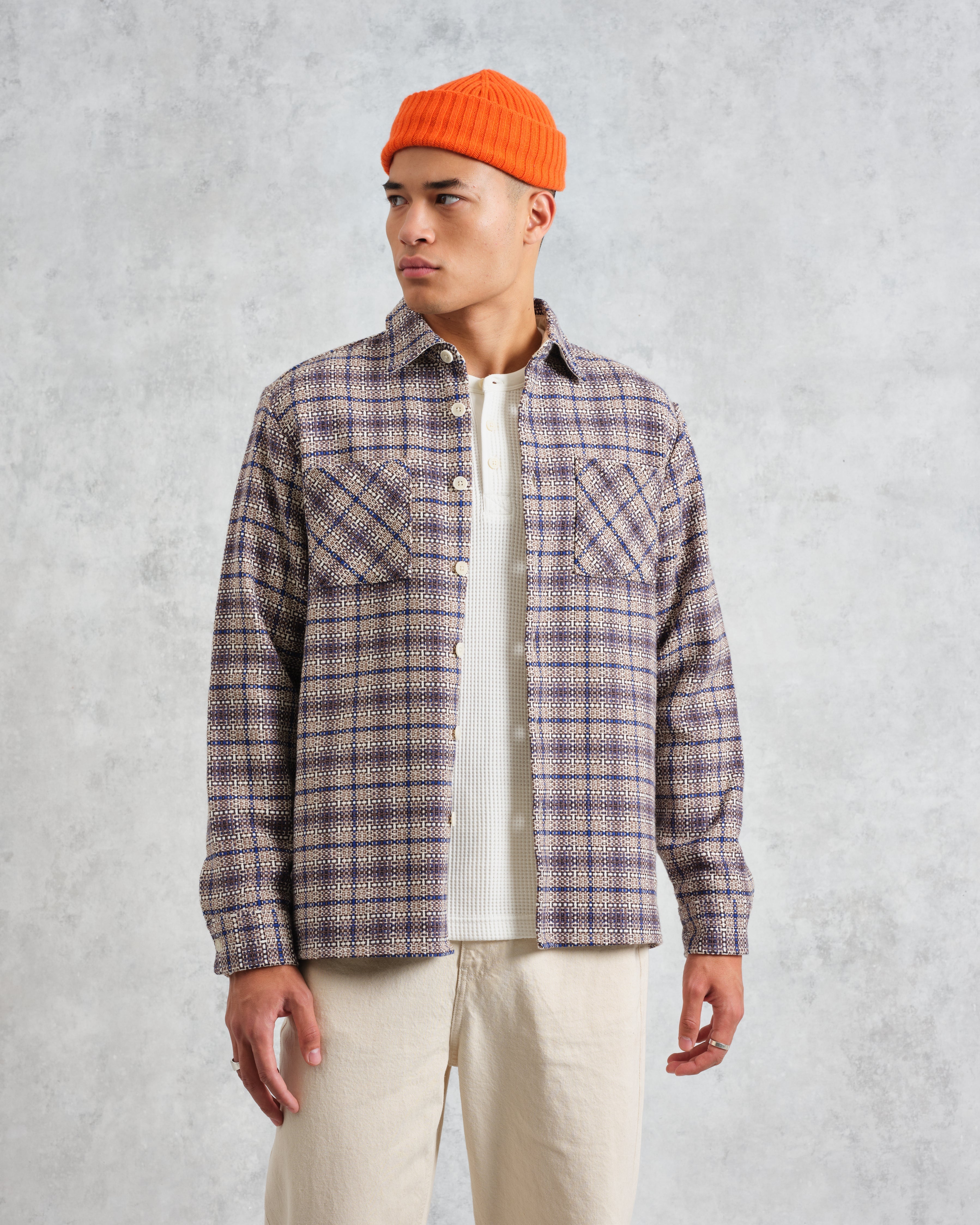 Whiting - Ecru And Blue Basket Check Overshirt