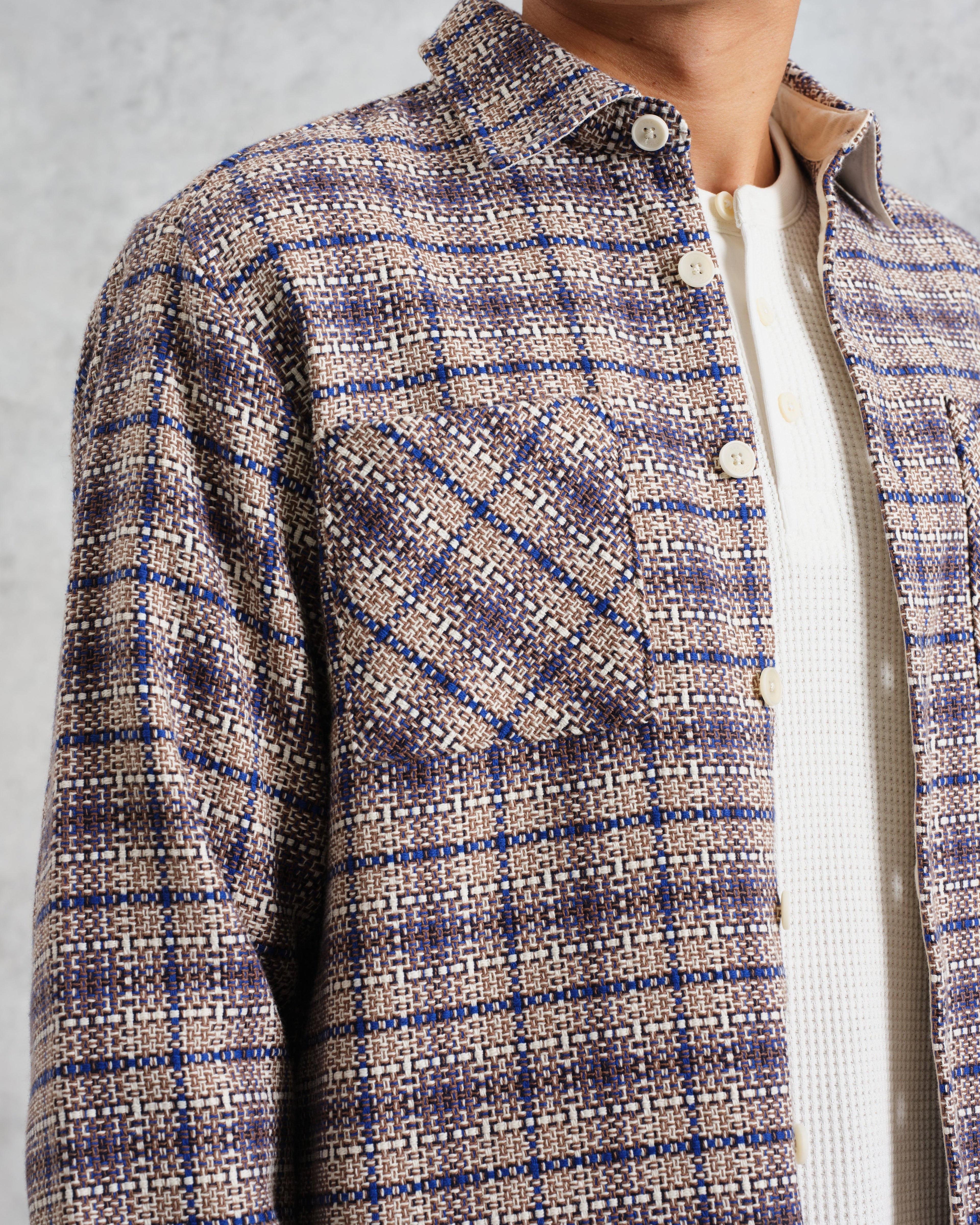 Whiting - Ecru And Blue Basket Check Overshirt