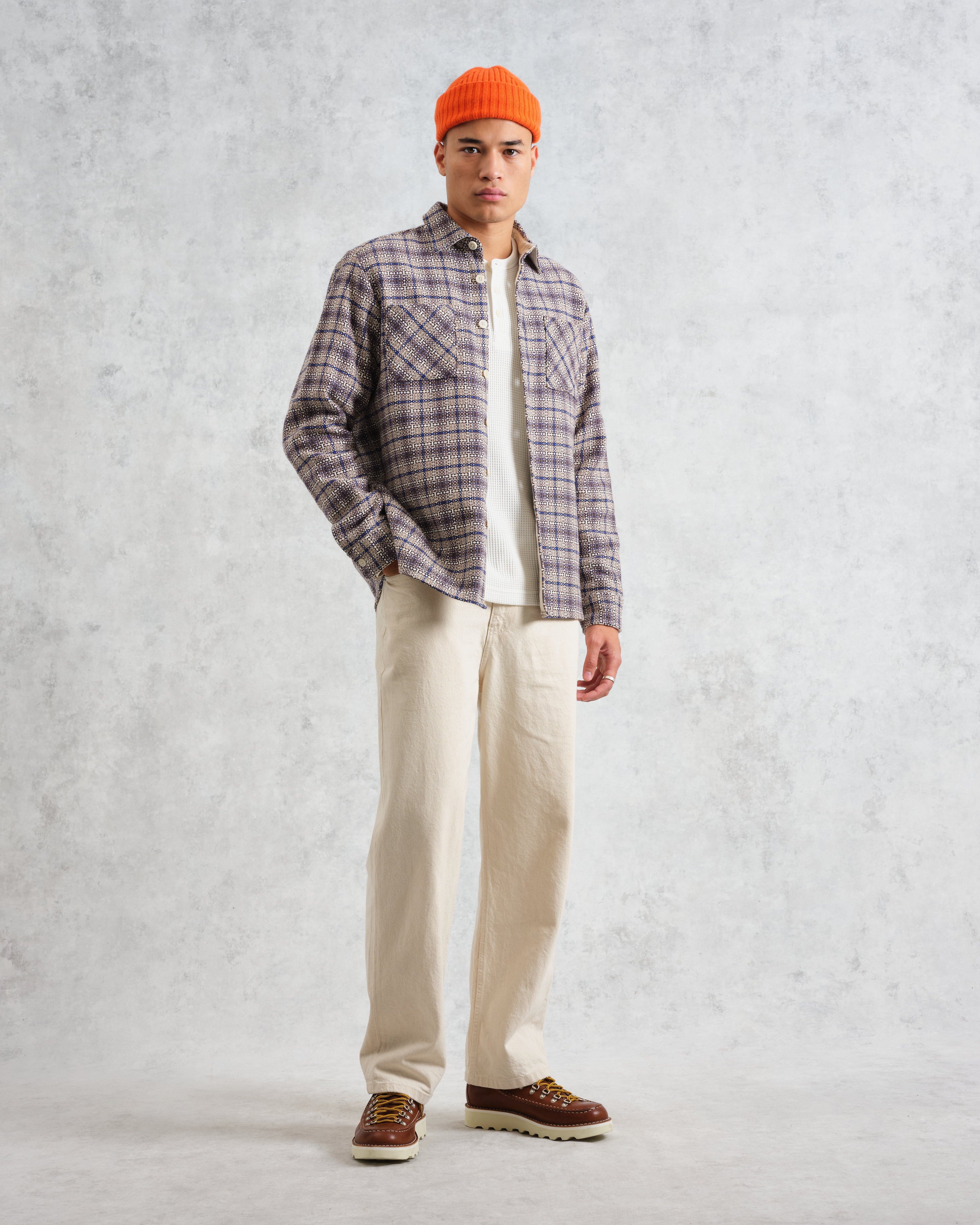 Whiting - Ecru And Blue Basket Check Overshirt