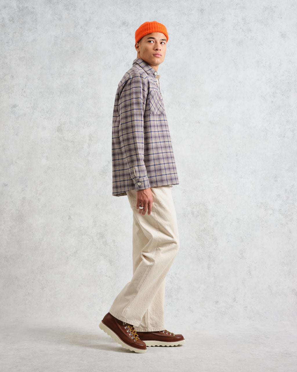 Whiting - Ecru And Blue Basket Check Overshirt