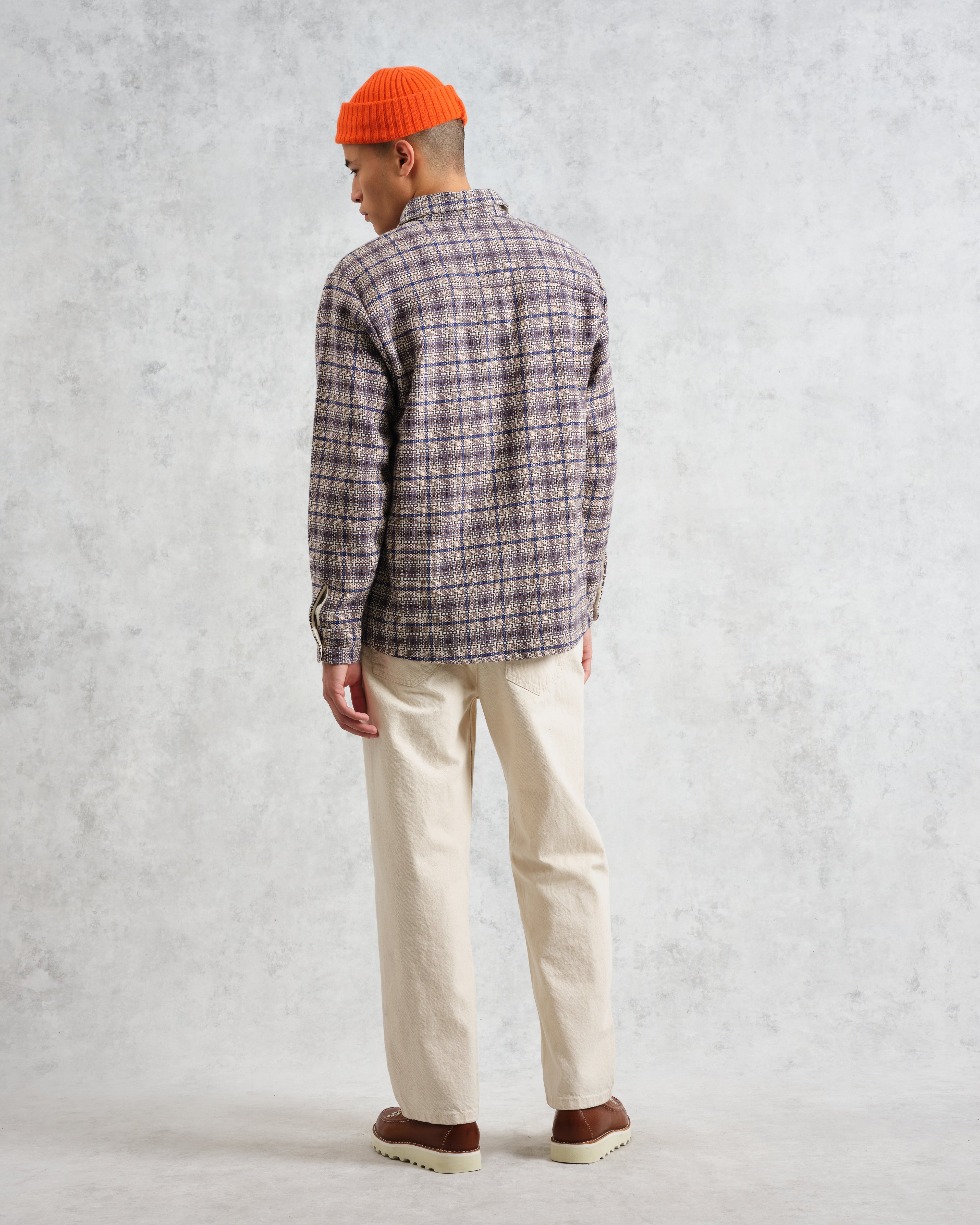 Whiting - Ecru And Blue Basket Check Overshirt