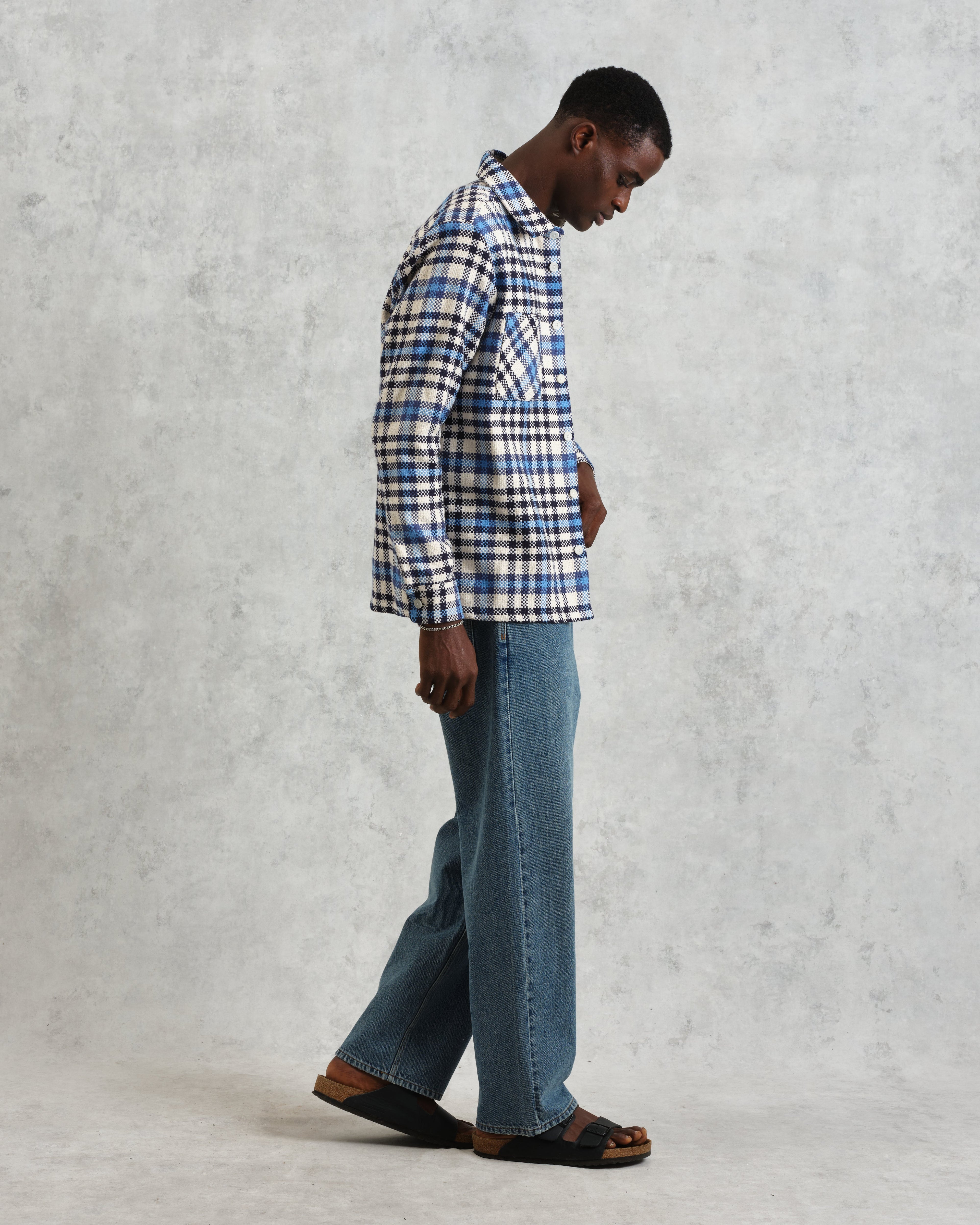 Whiting - Ecru And Blue Strand Check Overshirt