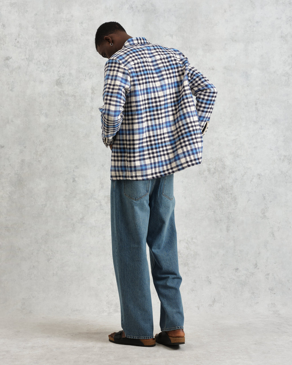 Whiting - Ecru And Blue Strand Check Overshirt