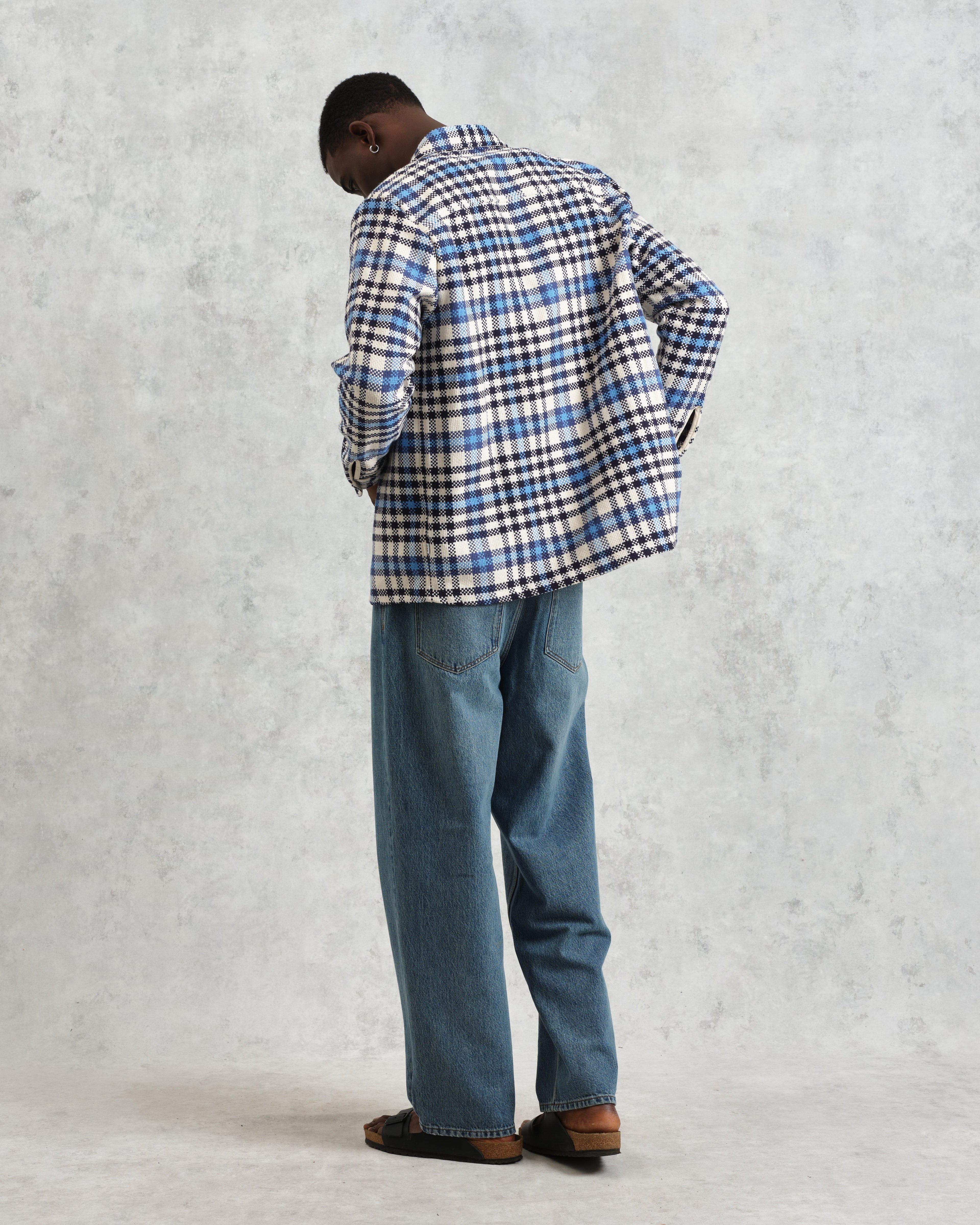 Whiting - Ecru And Blue Strand Check Overshirt