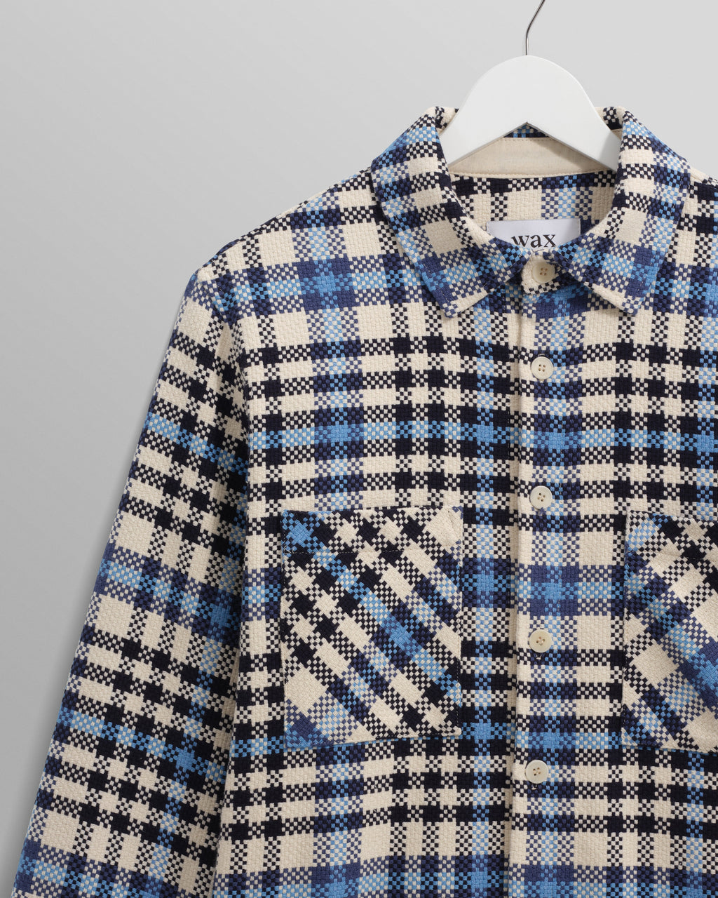 Whiting - Ecru And Blue Strand Check Overshirt