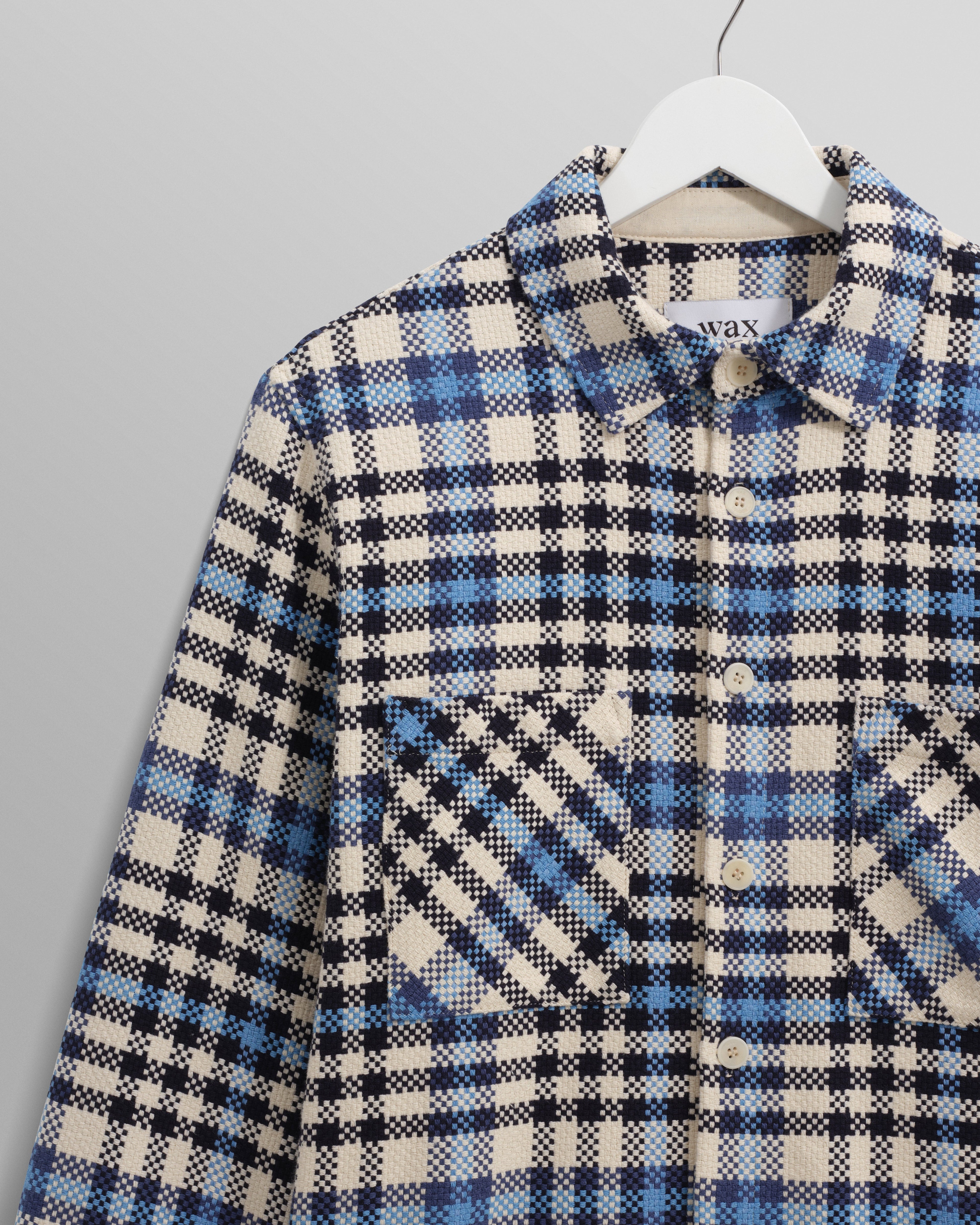 Whiting - Ecru And Blue Strand Check Overshirt
