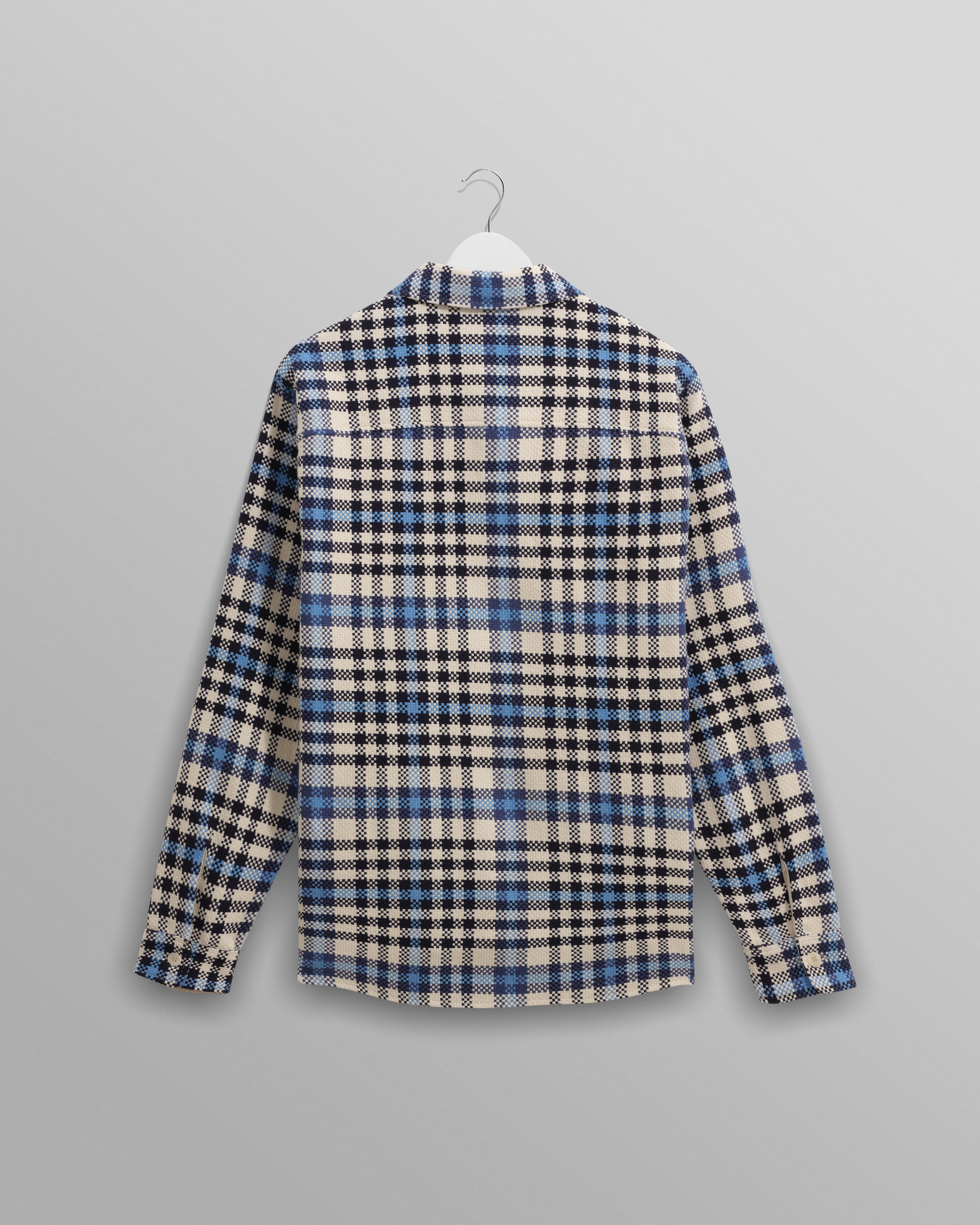 Whiting - Ecru And Blue Strand Check Overshirt