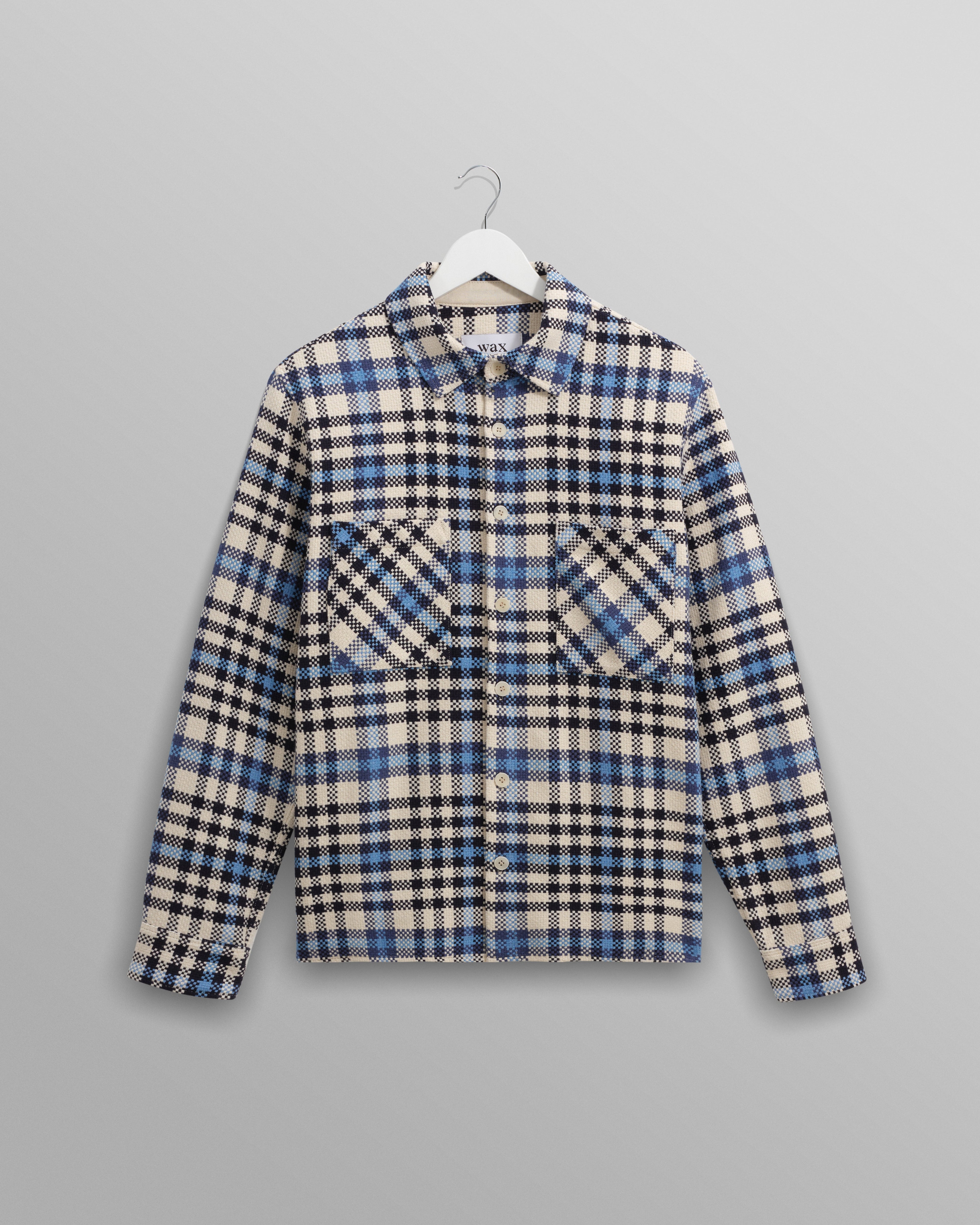 Whiting - Ecru And Blue Strand Check Overshirt