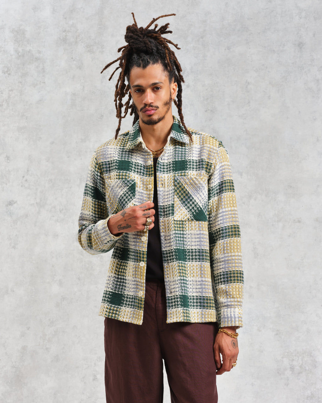 Whiting - Ecru And Green Addle Check Overshirt