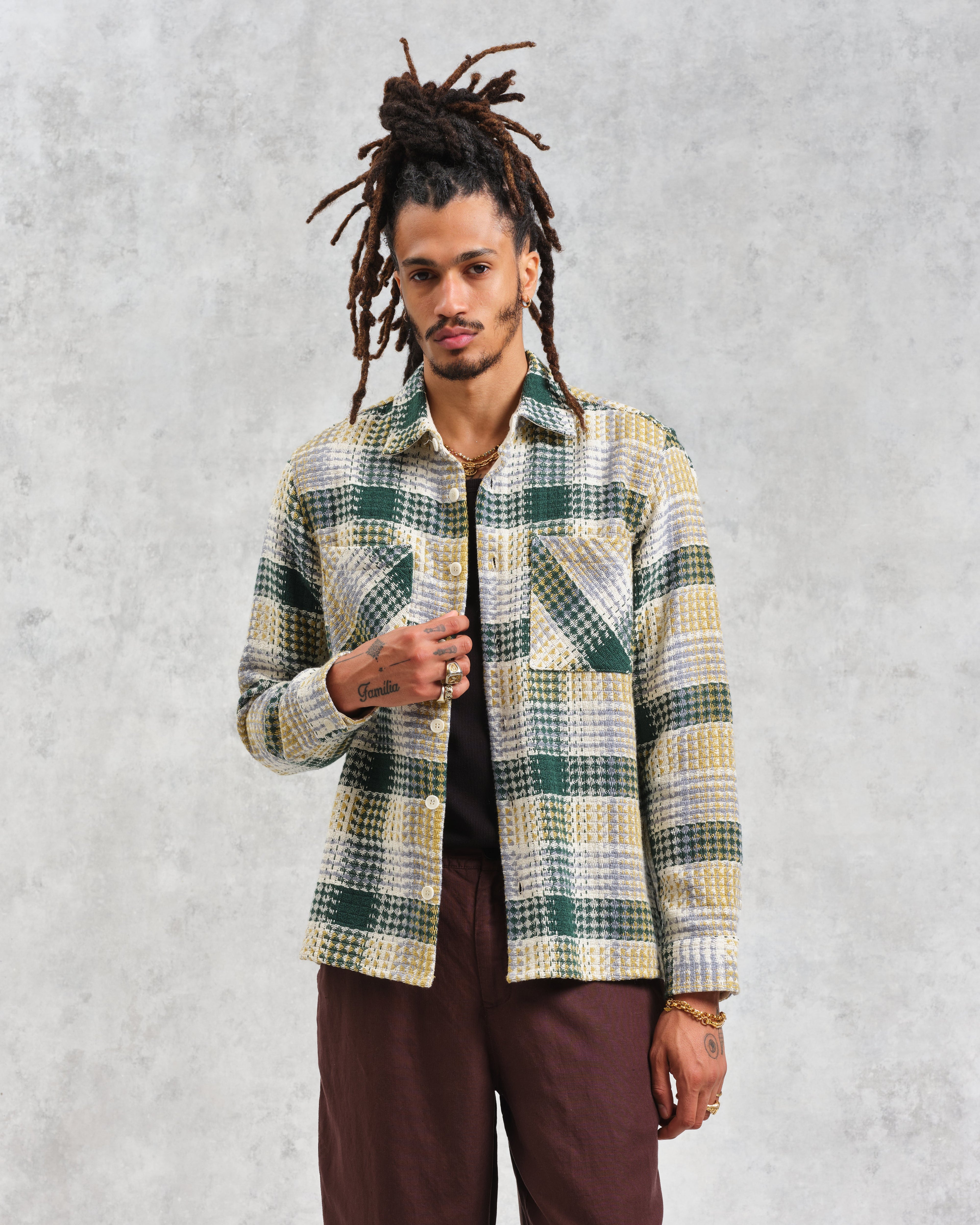 Whiting - Ecru And Green Addle Check Overshirt