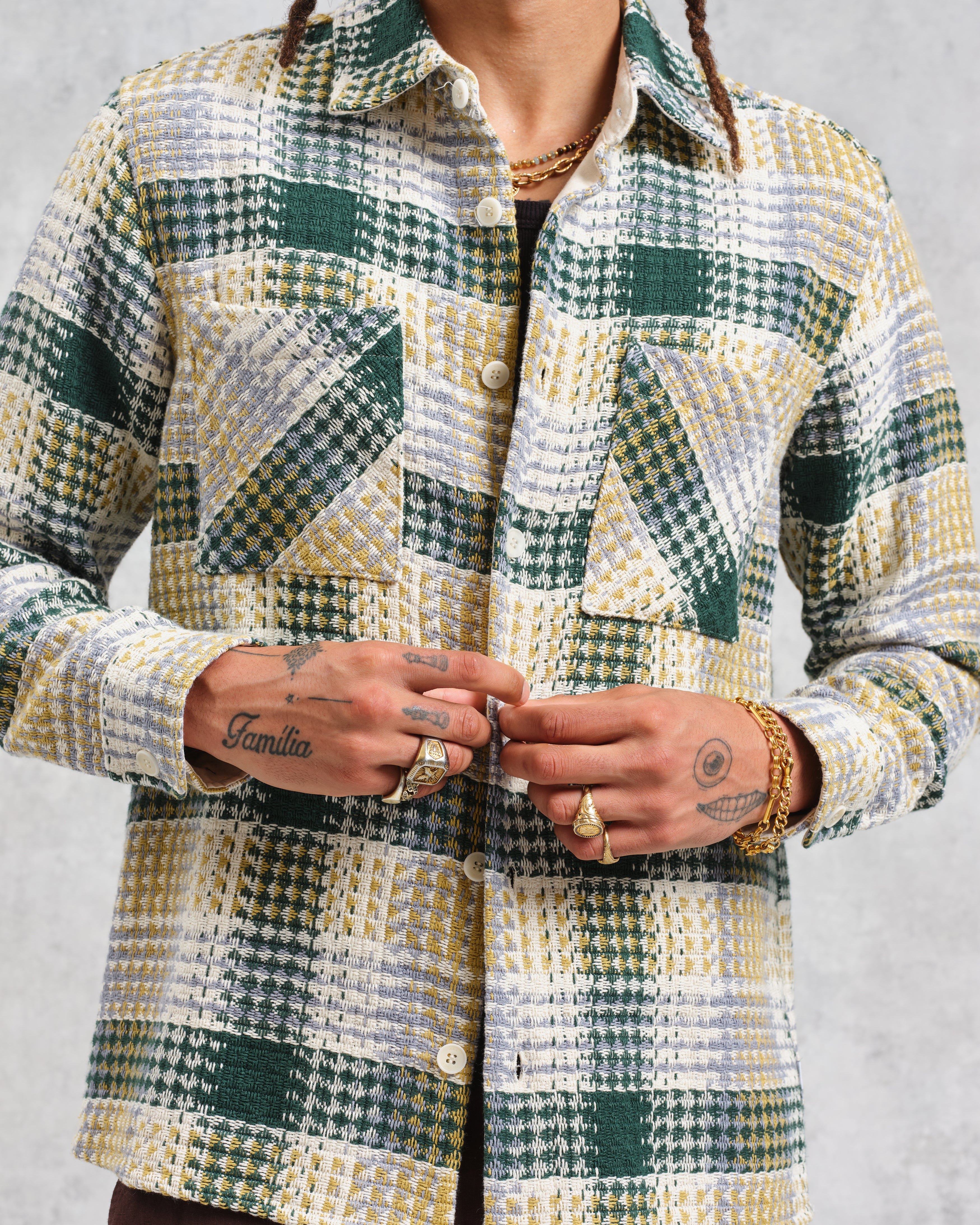 Whiting - Ecru And Green Addle Check Overshirt