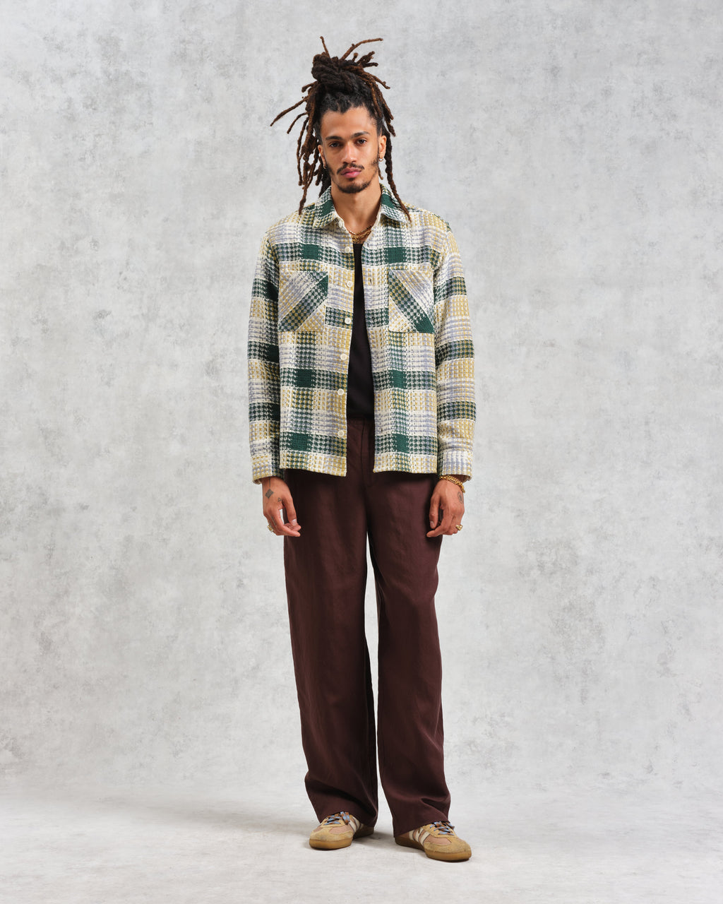 Whiting - Ecru And Green Addle Check Overshirt