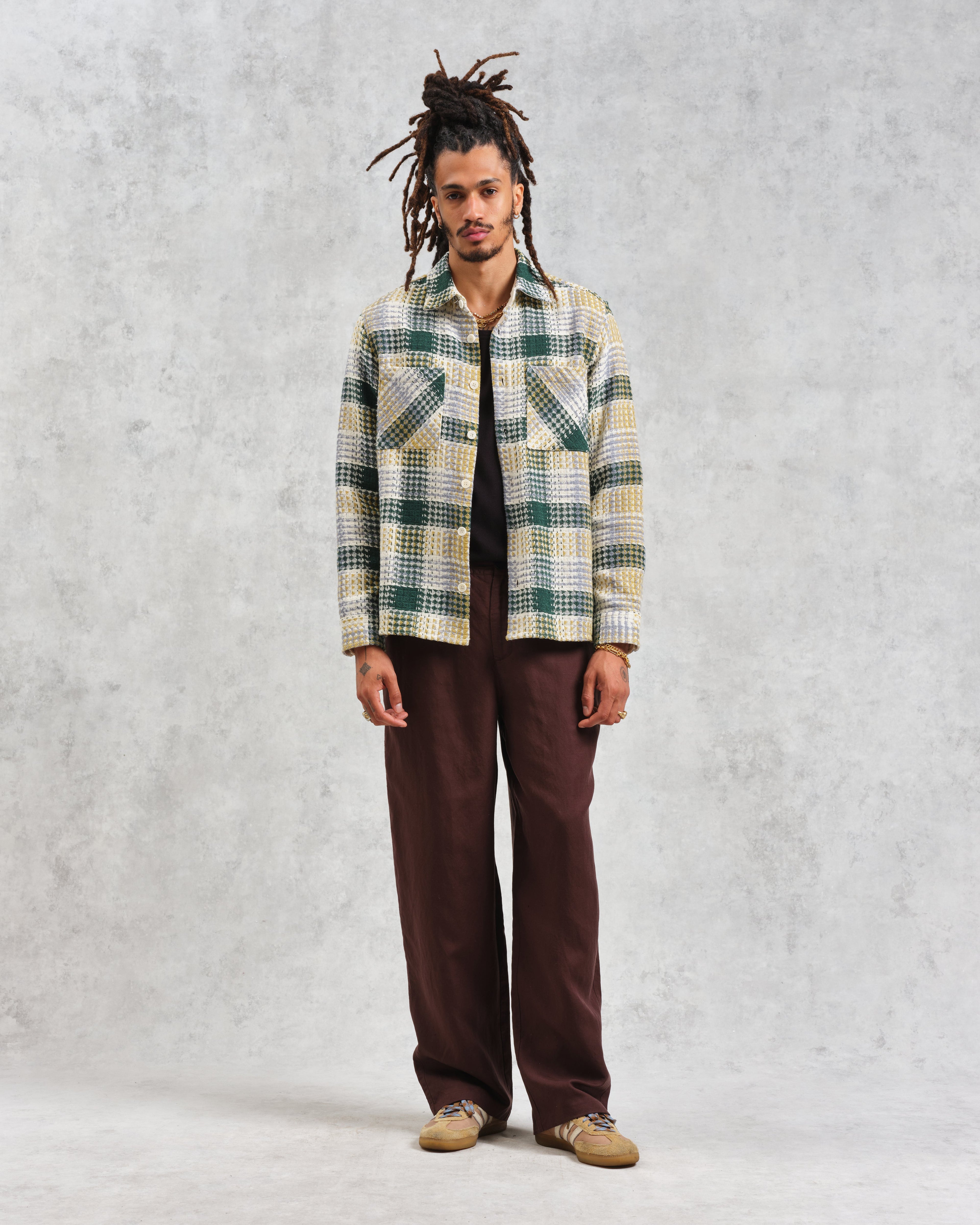 Whiting - Ecru And Green Addle Check Overshirt