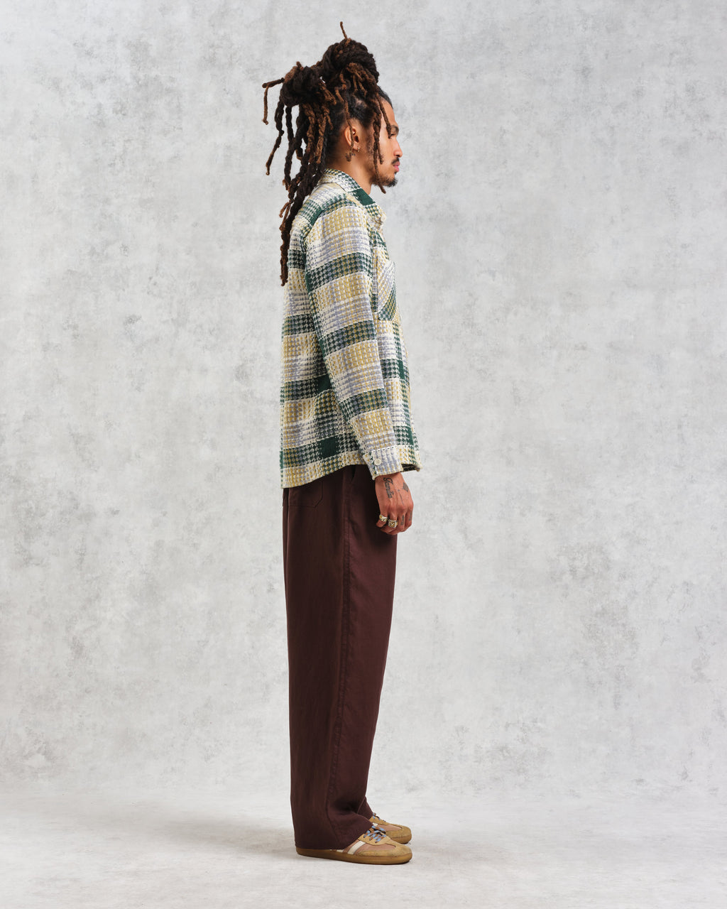 Whiting - Ecru And Green Addle Check Overshirt
