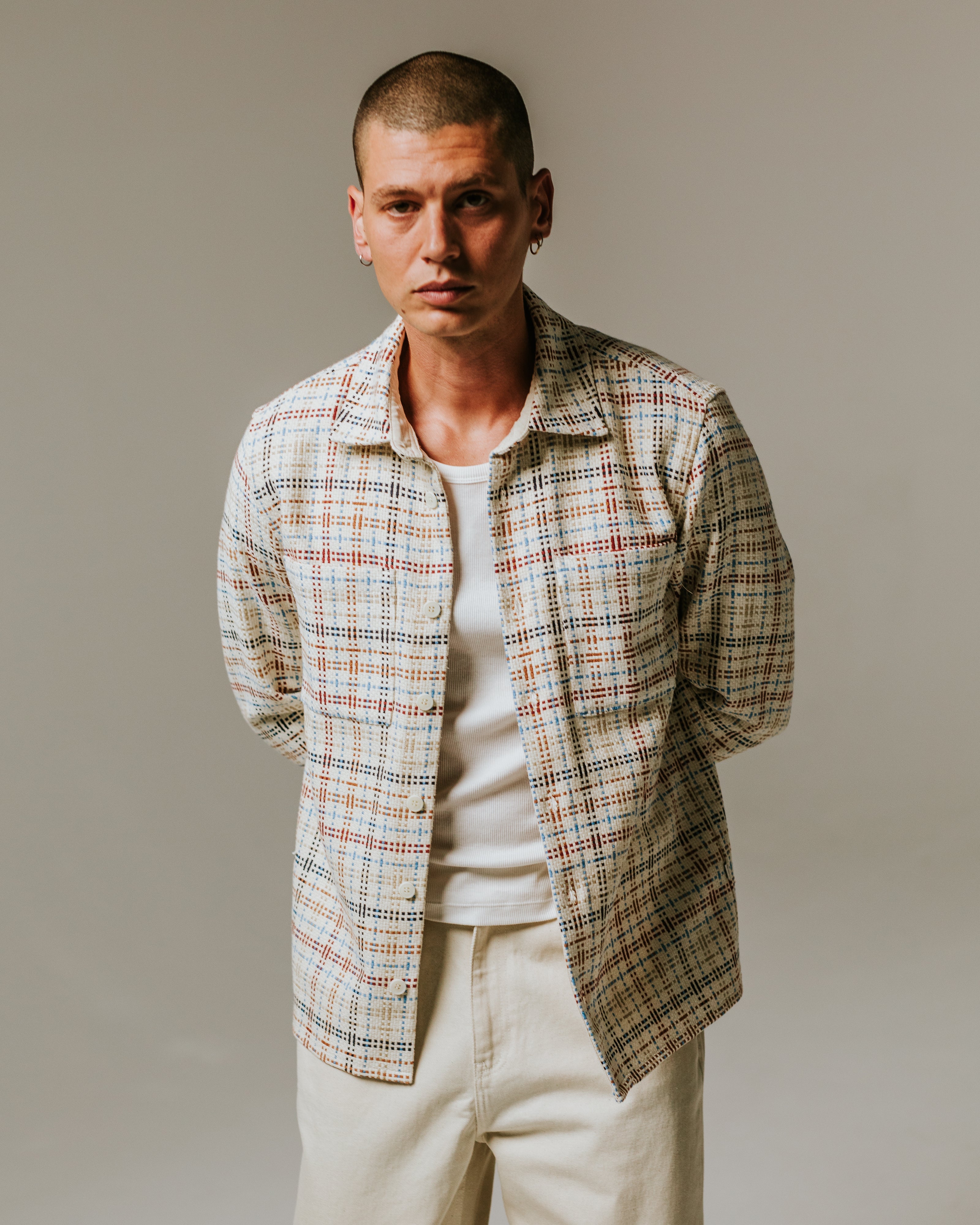 Whiting - Ecru And Multicolour Yard Check Overshirt