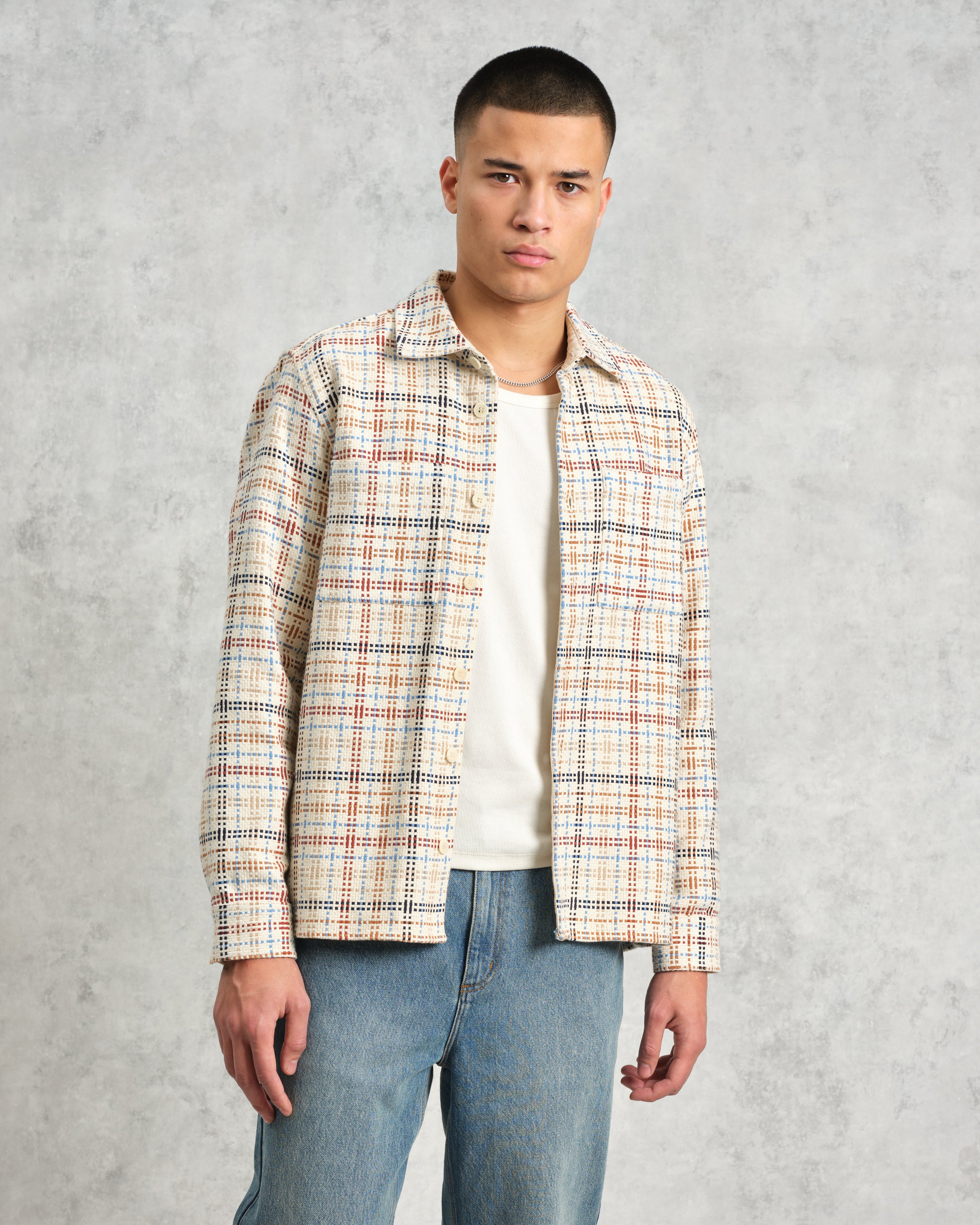 Whiting - Ecru And Multicolour Yard Check Overshirt